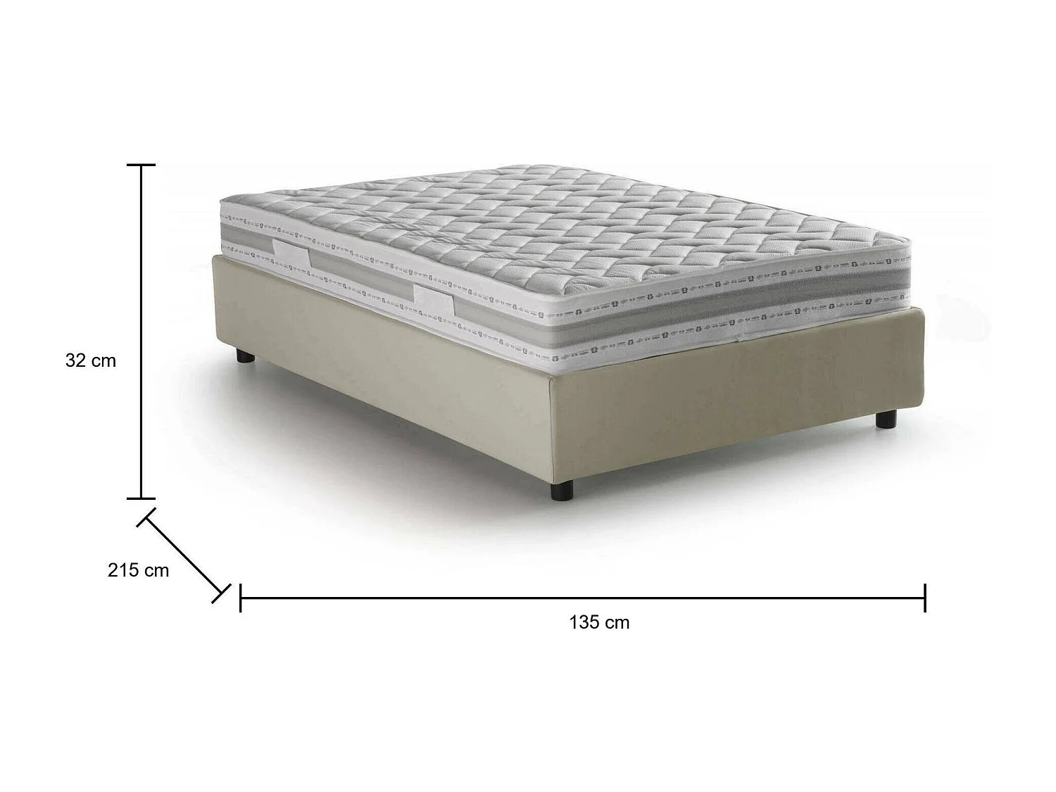 Letto piazza e mezza Rebecca, Letto contenitore con rivestimento in tessuto, 100% Made in Italy, Apertura frontale, con materasso Cm 120x200 incluso, Beige