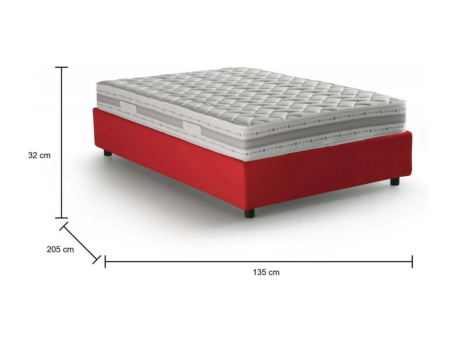 Talamo Italia Bed Anderhalf Gaia Rood Inclusief Matras, Afneembaar, Opslagruimte Made in Italy