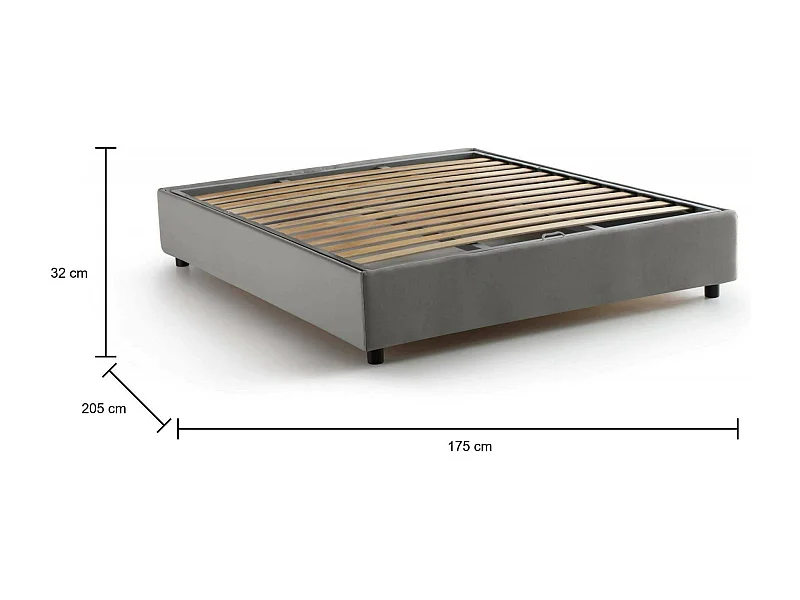 Lit double Elisa, Lit coffre avec revêtement en tissu, 100% Made in Italy, Ouverture frontale, adapté pour matelas 160x190 cm, Gris