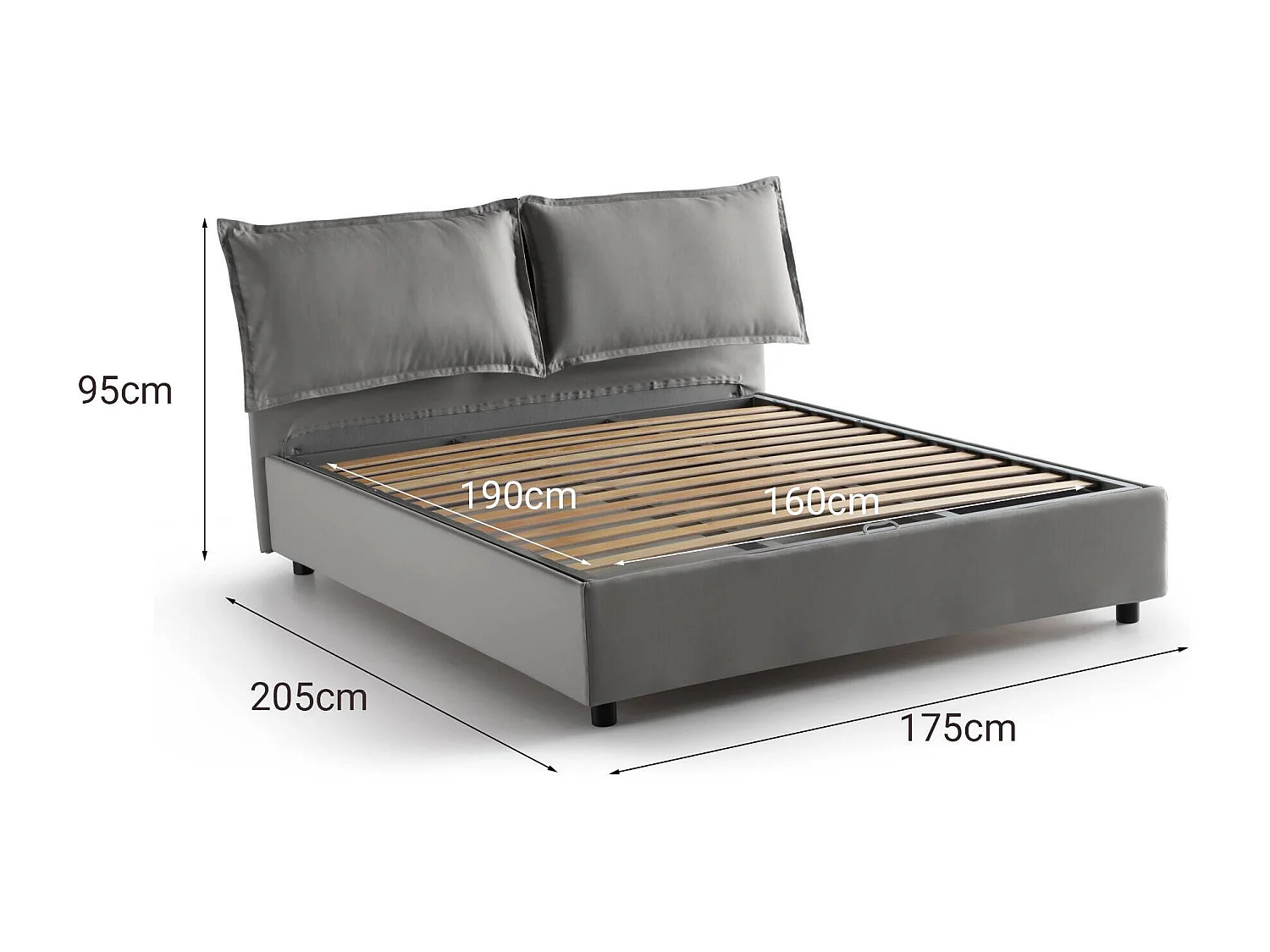 Lit double Deborah, Lit coffre avec revêtement en tissu, 100% Made in Italy, Ouverture frontale, adapté pour matelas 160x190 cm, Gris