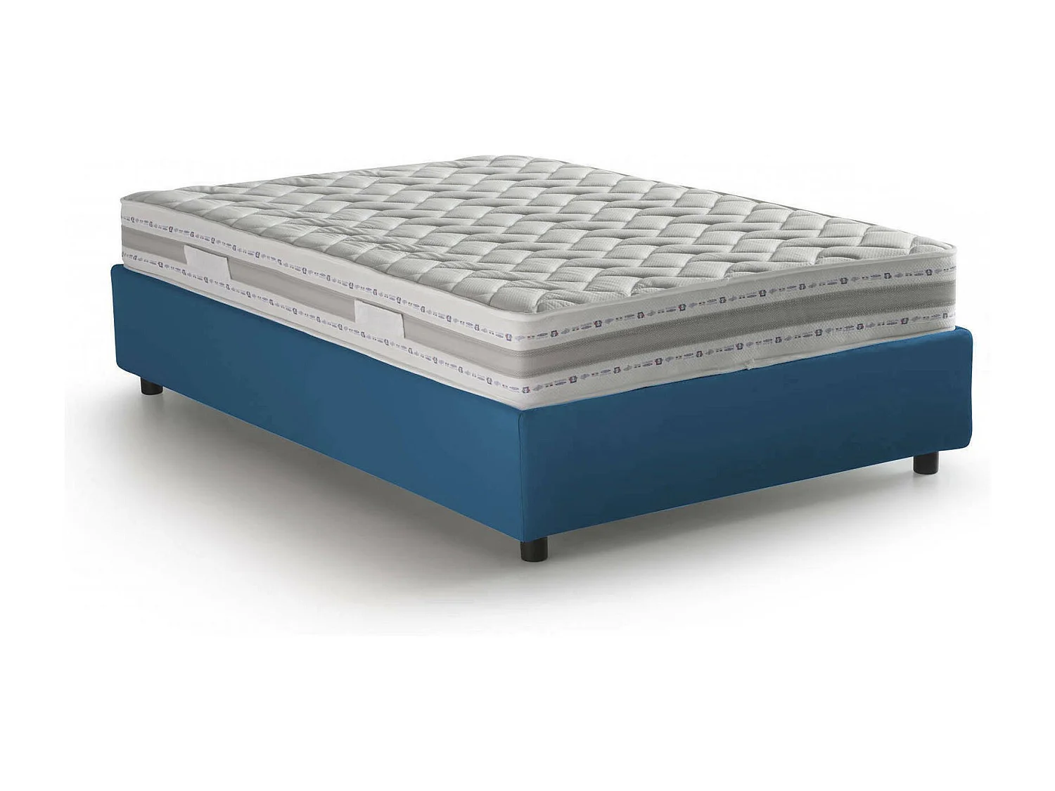 Cama doble Rebecca, Cama contenedor con revestimiento de tela, 100% Made in Italy, Apertura frontal, con colchón de 120x200 cm incluido, Azul