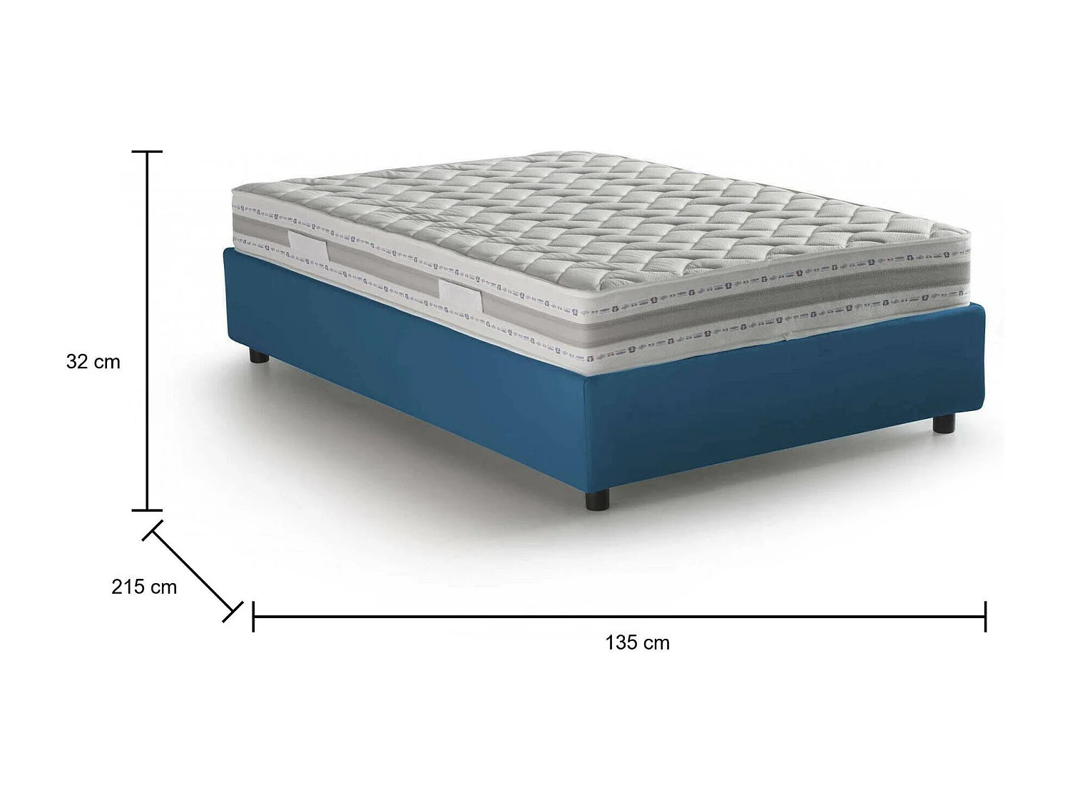 Cama doble Rebecca, Cama contenedor con revestimiento de tela, 100% Made in Italy, Apertura frontal, con colchón de 120x200 cm incluido, Azul