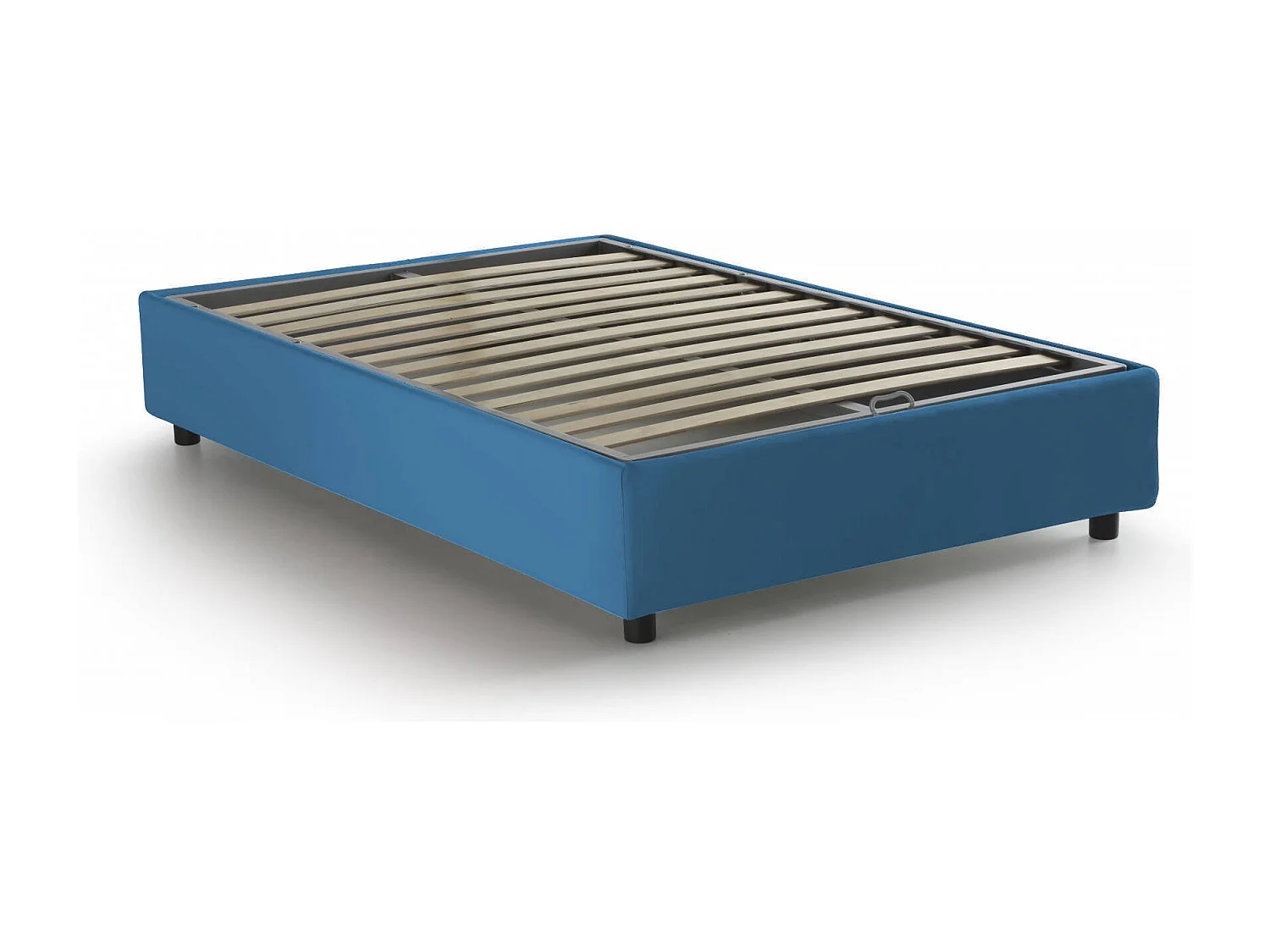 Cama doble Rebecca, Cama contenedor con revestimiento de tela, 100% Made in Italy, Apertura frontal, con colchón de 120x200 cm incluido, Azul