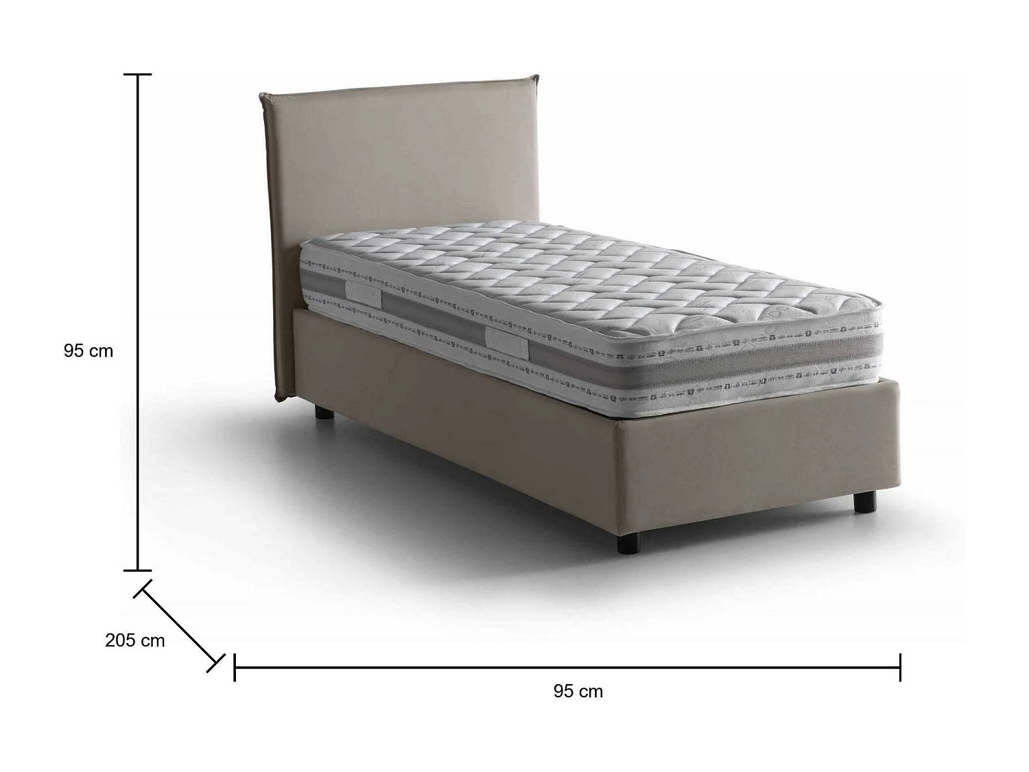 Lit simple Brunella, Lit coffre avec revêtement en tissu, 100% Made in Italy, Ouverture frontale, avec matelas 80x190 cm inclus, Taupe