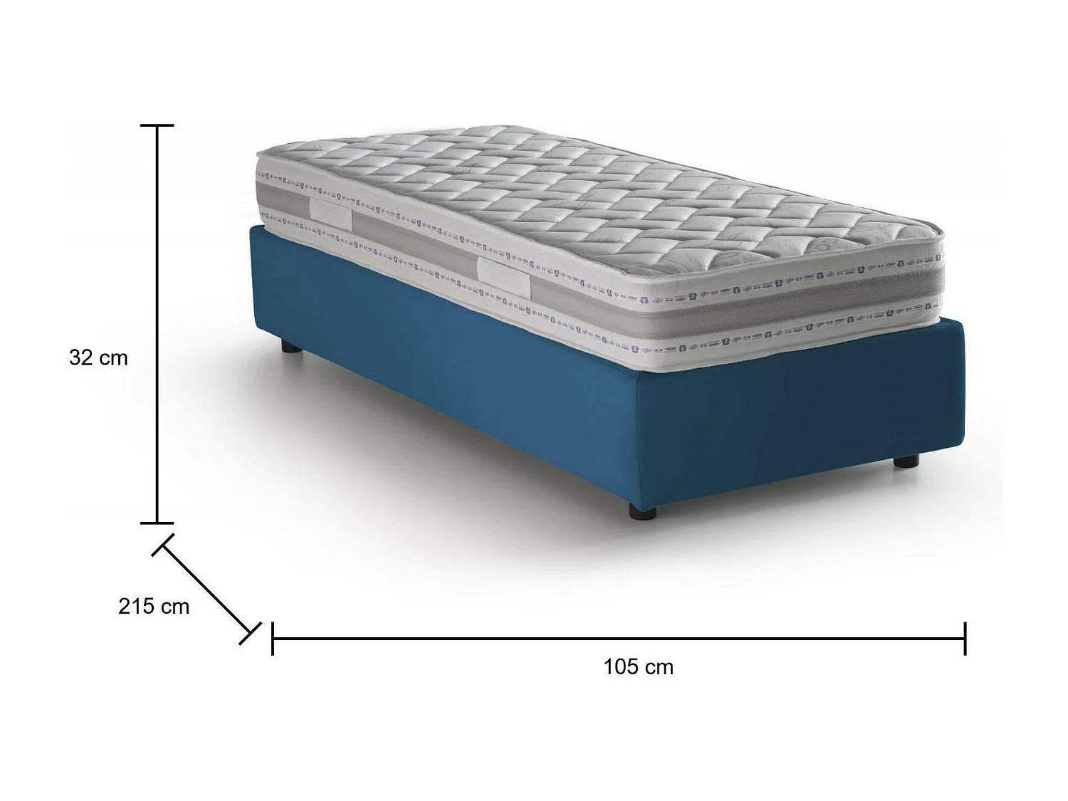 Lit simple Valentina, Lit coffre avec revêtement en tissu, 100% Made in Italy, Ouverture frontale, avec matelas 90x200 cm inclus, Bleu