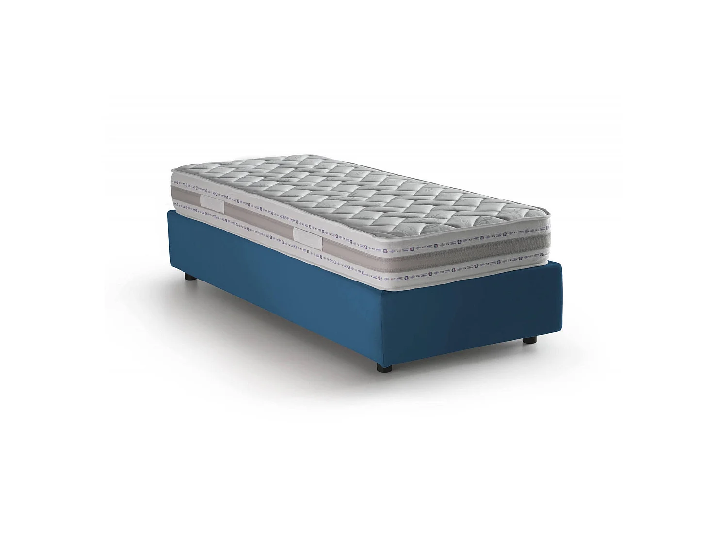 Letto singolo Valentina, Letto contenitore con rivestimento in tessuto, 100% Made in Italy, Apertura frontale, con materasso Cm 90x200 incluso, Blu