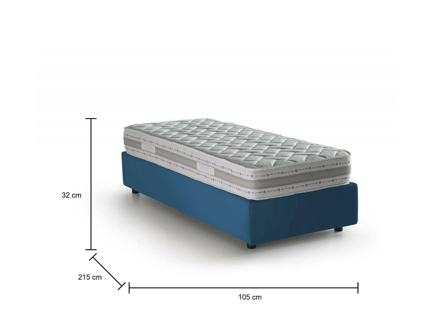 Letto singolo Valentina, Letto contenitore con rivestimento in tessuto, 100% Made in Italy, Apertura frontale, con materasso Cm 90x200 incluso, Blu