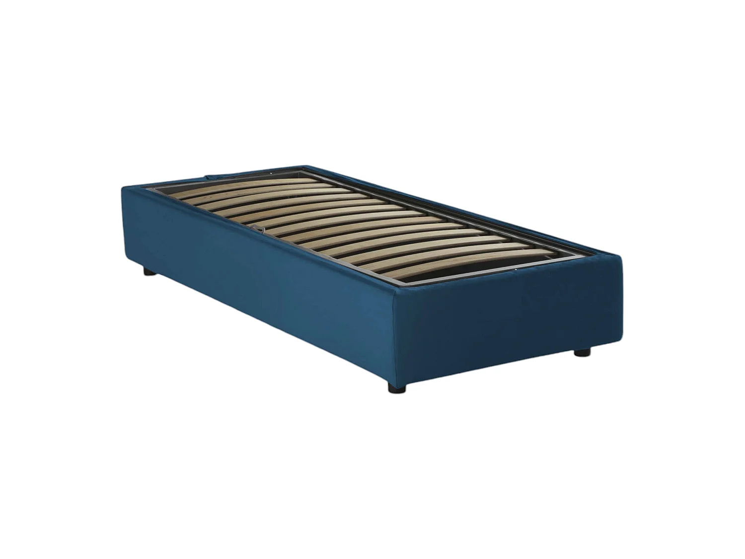 Letto singolo Valentina, Letto contenitore con rivestimento in tessuto, 100% Made in Italy, Apertura frontale, con materasso Cm 90x200 incluso, Blu