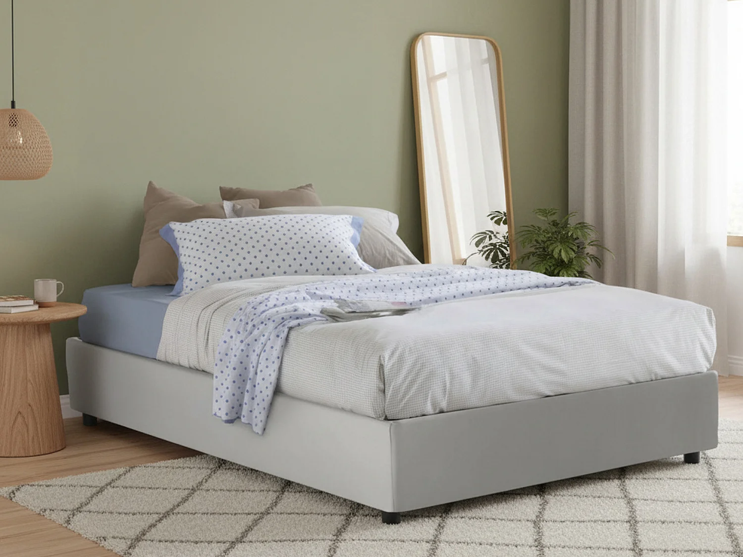 Talamo Italia Frans Bed Isabel Wit Opbergruimte Matrasmaat 140x200 cm, Gestoffeerd Made in Italy