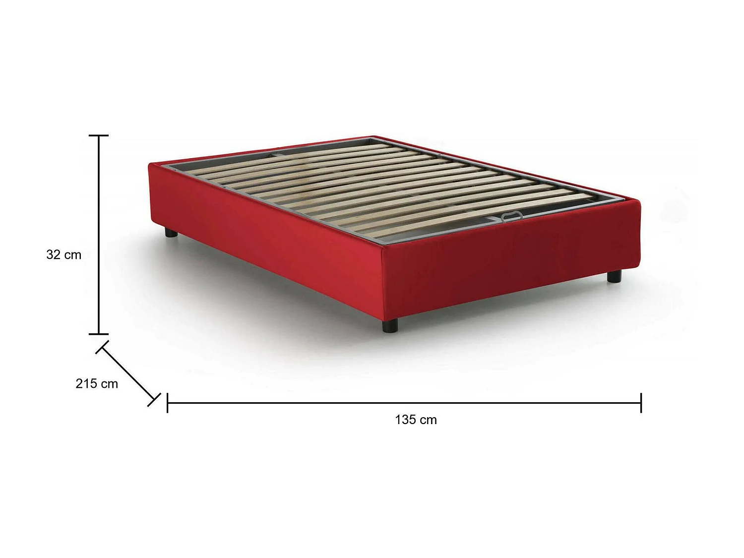 Letto piazza e mezza Arianna, Letto contenitore con rivestimento in tessuto, 100% Made in Italy, Apertura frontale, adatto per materasso Cm 120x200, Rosso