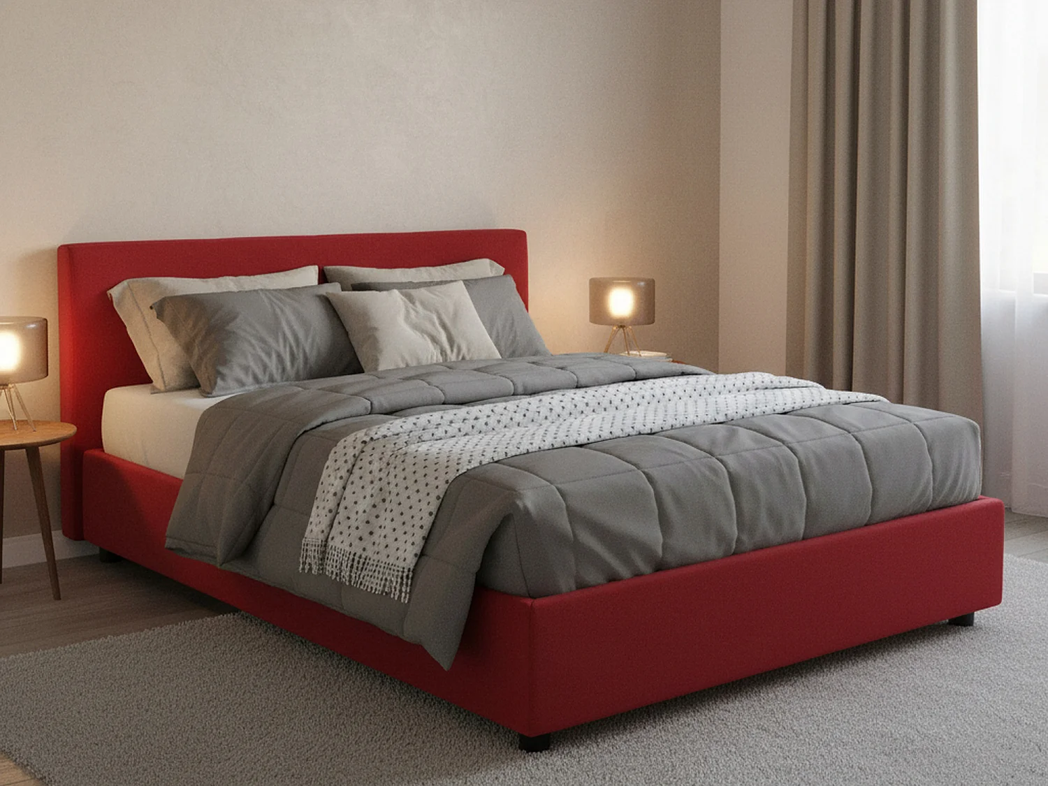Letto piazza e mezza Arianna, Letto contenitore con rivestimento in tessuto, 100% Made in Italy, Apertura frontale, adatto per materasso Cm 120x200, Rosso