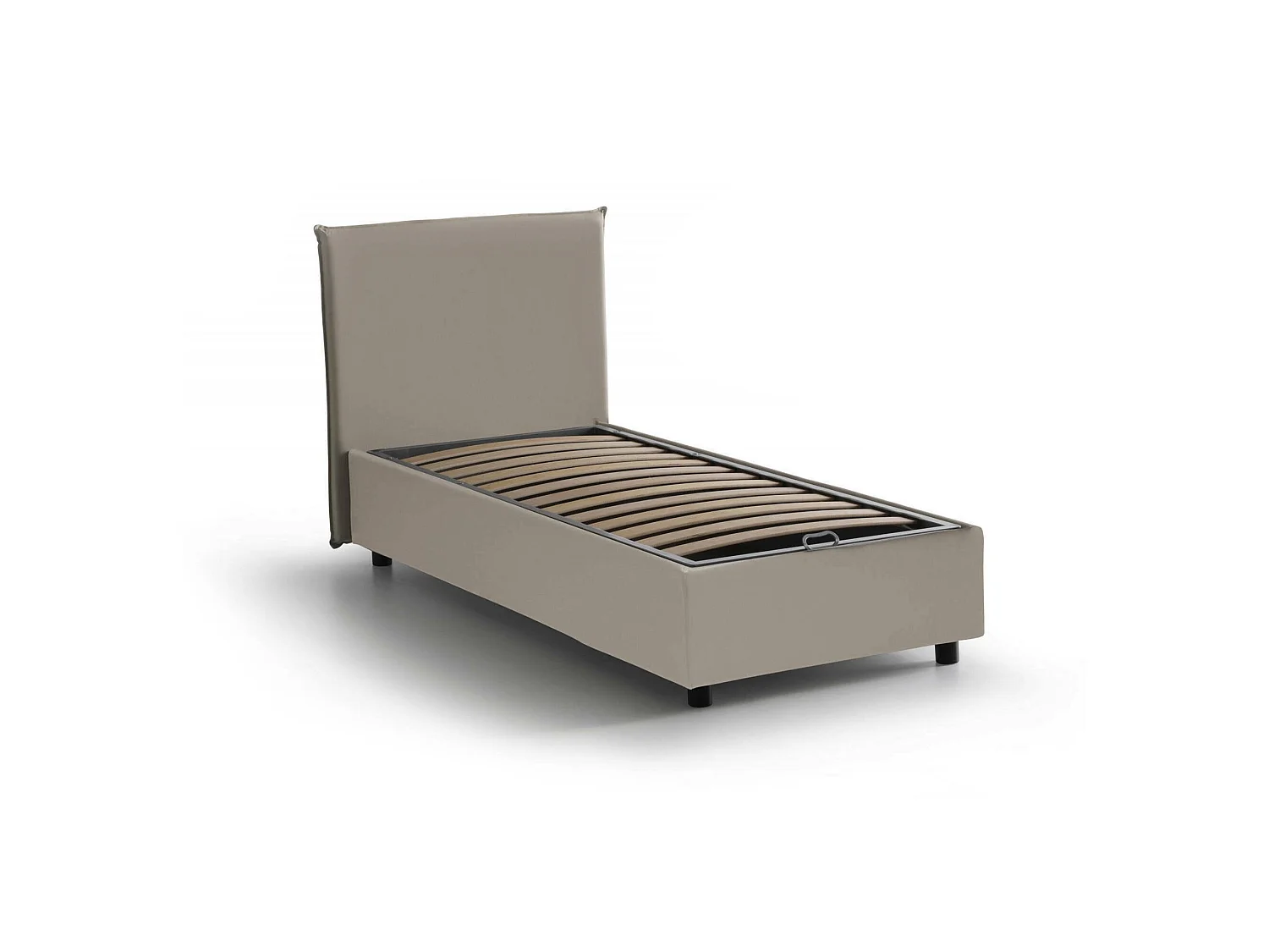 Lit simple Celestina, Lit coffre avec revêtement en éco-cuir, 100% Made in Italy, Ouverture frontale, adapté pour matelas 90x190 cm, Taupe