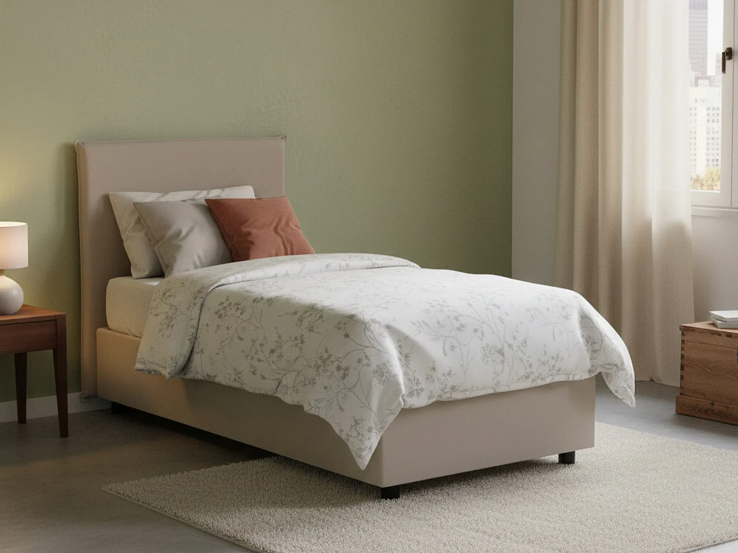 Lit simple Celestina, Lit coffre avec revêtement en éco-cuir, 100% Made in Italy, Ouverture frontale, adapté pour matelas 90x190 cm, Taupe