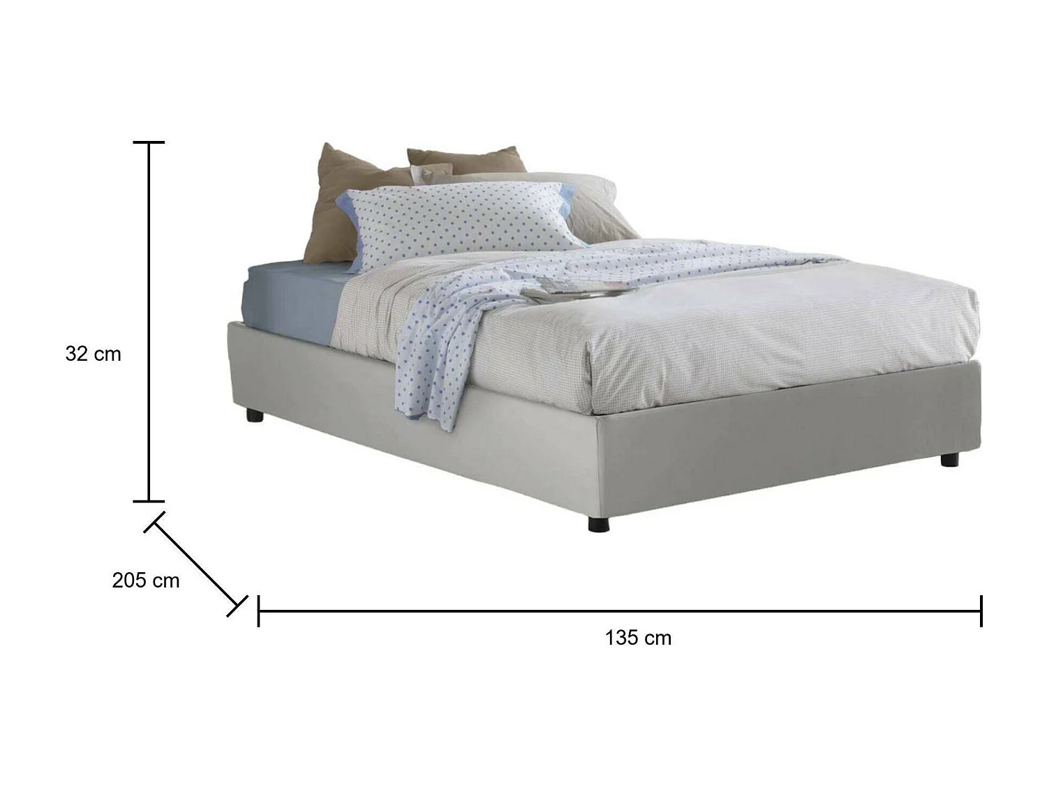 Letto piazza e mezza Bianca, Letto contenitore con rivestimento in ecopelle, 100% Made in Italy, Apertura laterale, adatto per materasso Cm 120x190, Bianco