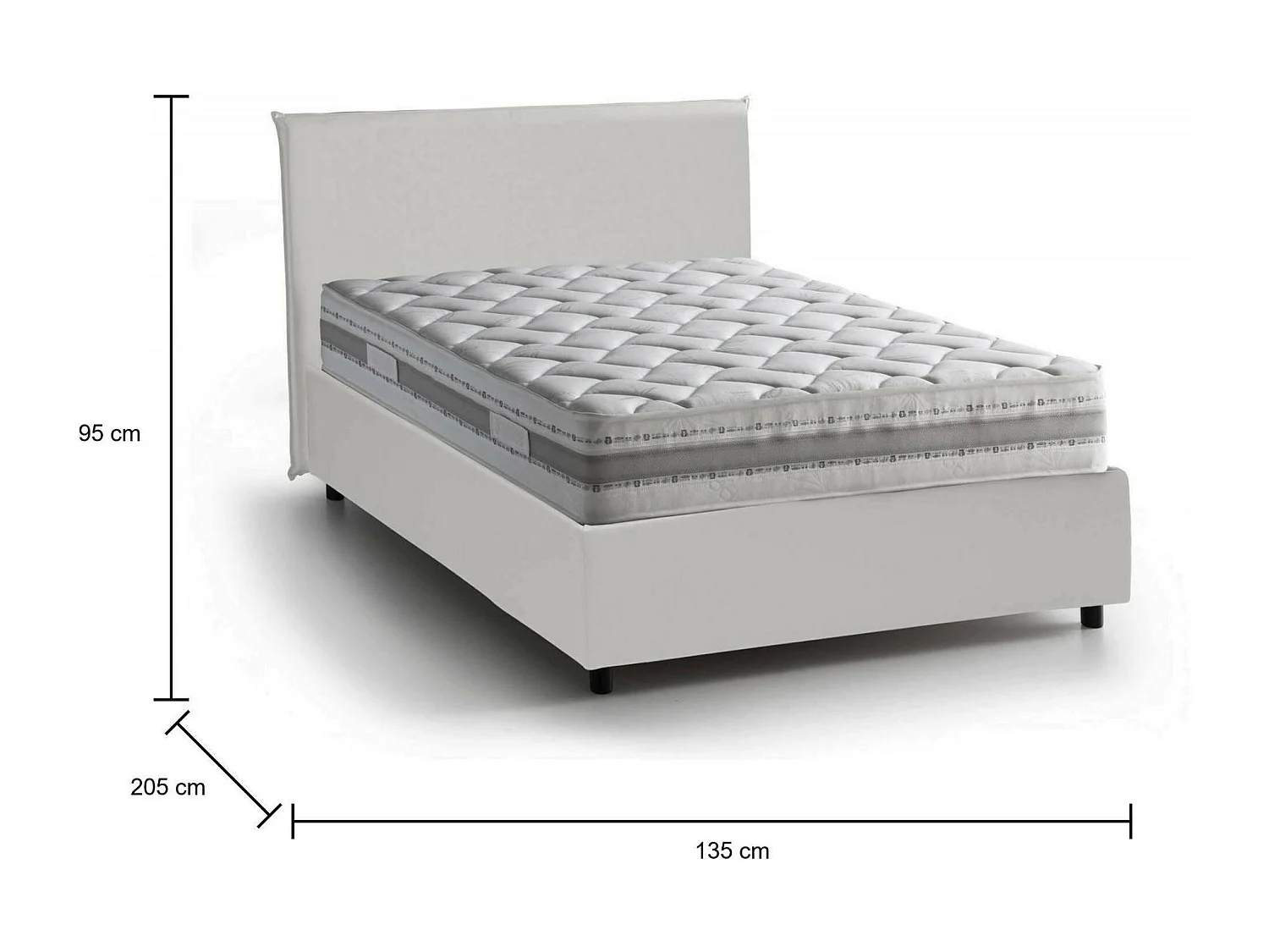 Doppelbett Ascenza, Bettkasten mit Kunstlederbezug, 100 % Made in Italy, Öffnung vorne, inklusive Matratze 120 x 190 cm, Weiß