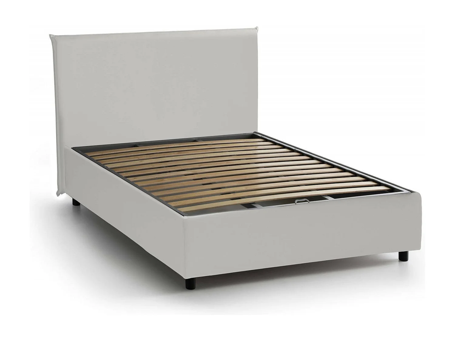 Cama de casal Ascenza, Cama de armazenamento com forro de couro ecológico, 100% Fabricado na Itália, Abertura frontal, com colchão 120x190 cm incluído, Branco