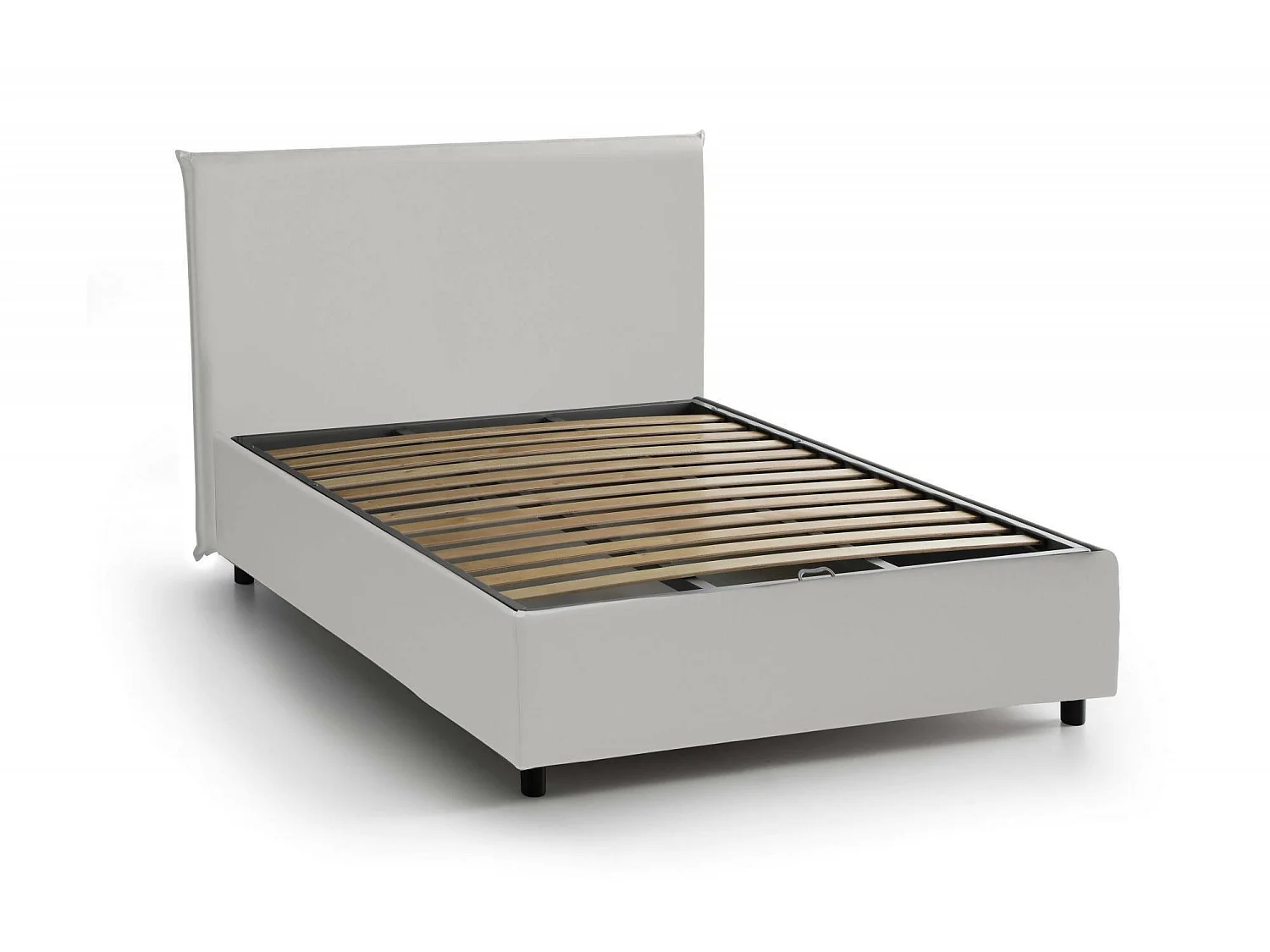 Lit double Ascenza, Lit coffre avec revêtement en éco-cuir, 100% Made in Italy, Ouverture frontale, avec matelas 120x190 cm inclus, Blanc