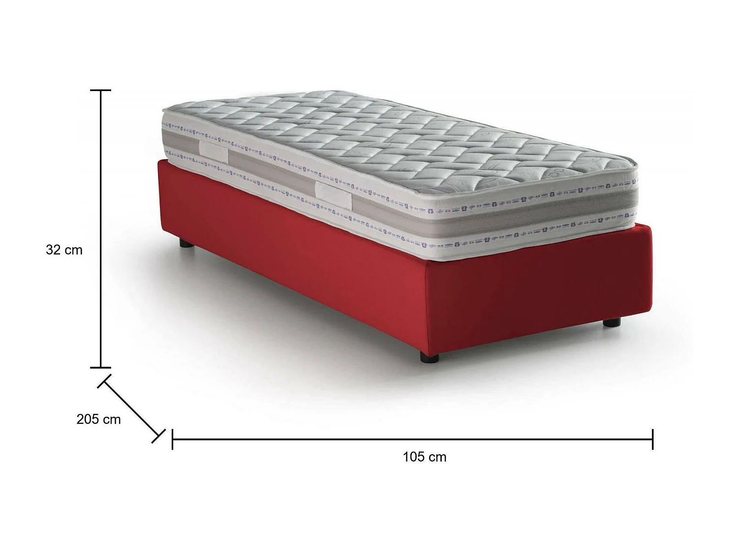 Einzelbett Sophia, Bettkasten mit Stoffbezug, 100 % Made in Italy, Ã–ffnung vorne, inklusive Matratze 90 x 190 cm, Rot
