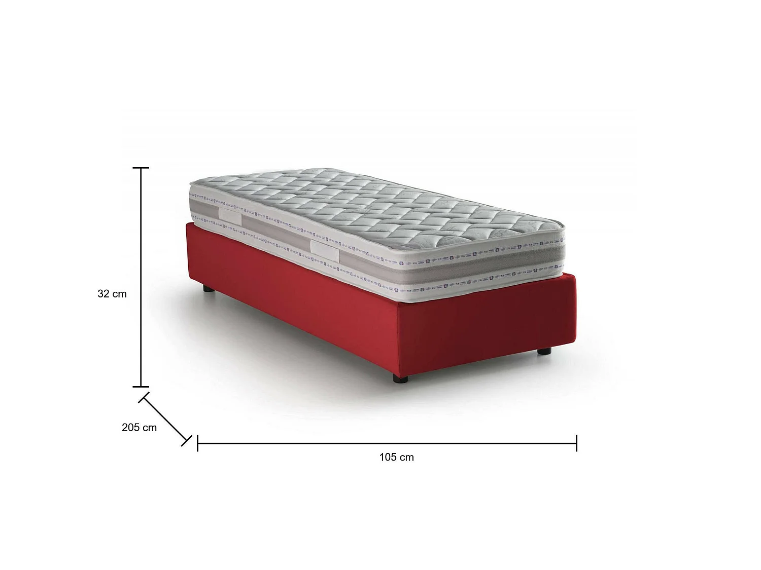 Lit simple Sophia, Lit coffre avec revêtement en tissu, 100% Made in Italy, Ouverture frontale, avec matelas 90x190 cm inclus, Rouge