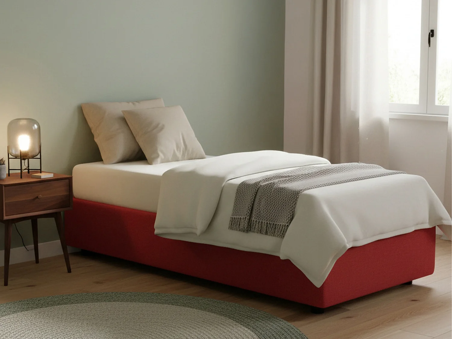 Talamo Italia Eenpersoonsbed Sophia Rood Met Matras, Afneembare Bekleding, Opslagruimte, Made in Italy