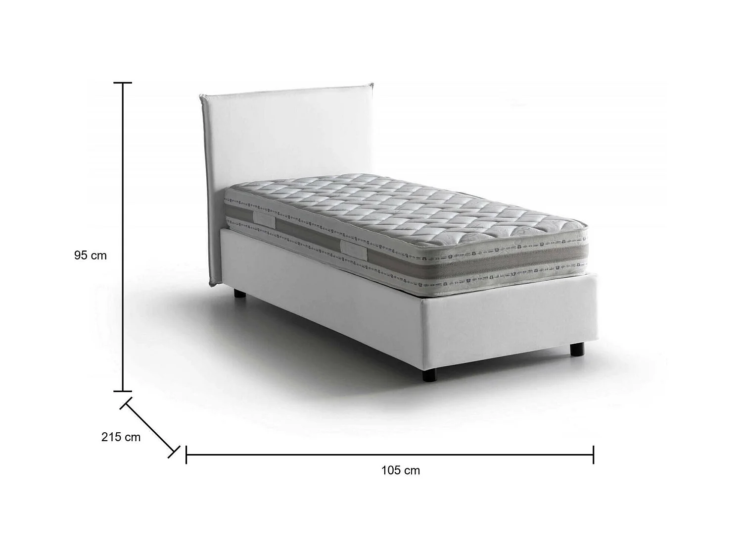 Einzelbett Claire, Bettkasten mit Stoffbezug, 100 % Made in Italy, Öffnung vorne, inklusive Matratze 90 x 200 cm, Weiß
