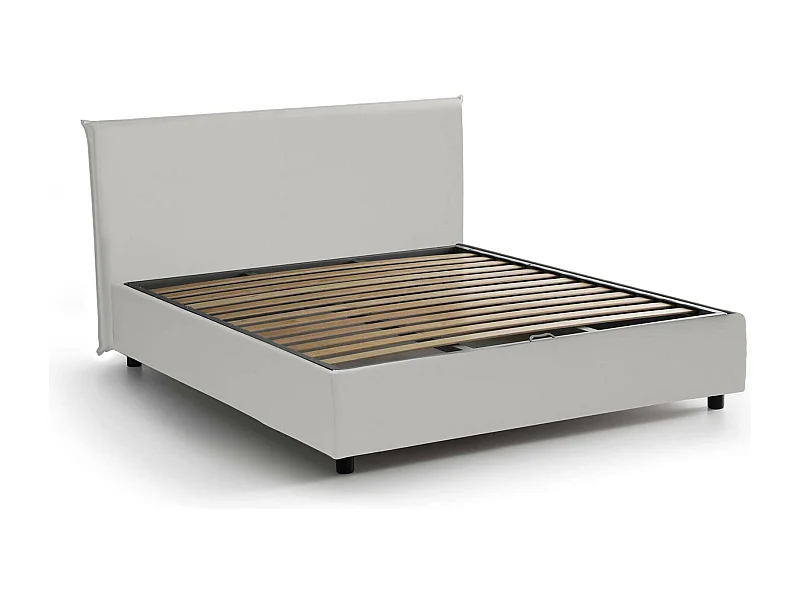 Cama doble Bice, Cama contenedor con revestimiento de cuero ecológico, 100% Made in Italy, Apertura frontal, Apto para colchón de 160x200 cm, Blanco