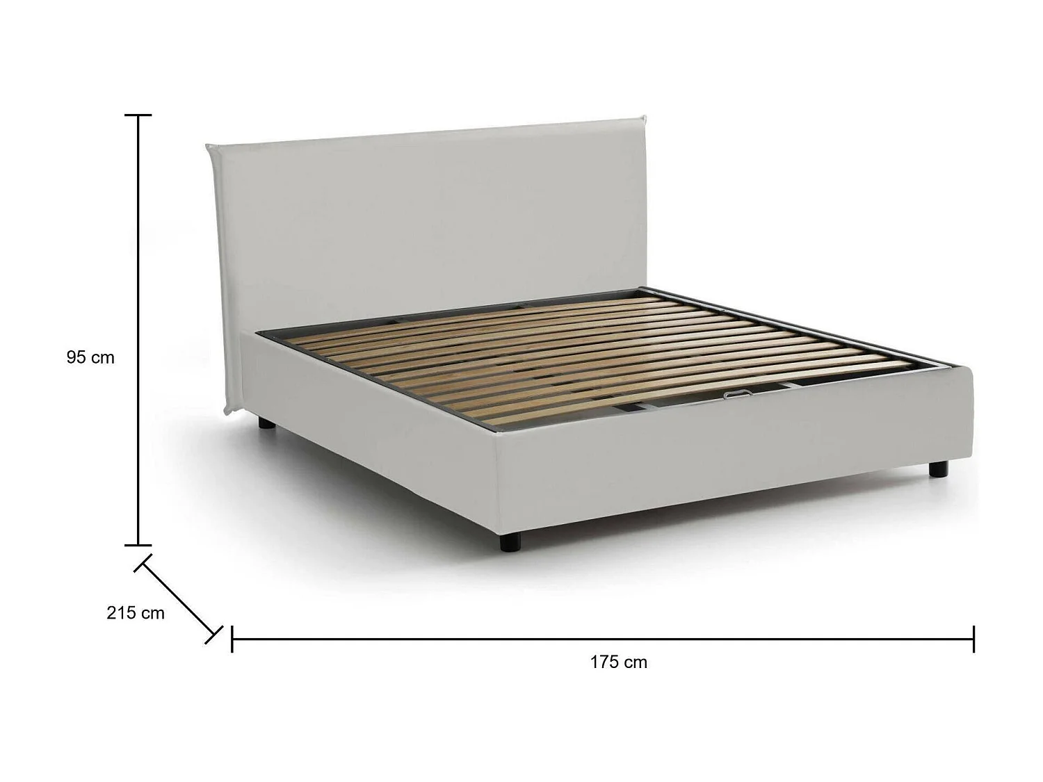 Cama de casal Bice, Cama de armazenamento com forro de couro ecológico, 100% Fabricado na Itália, Abertura frontal, adequada para colchão de 160x200 cm, Branco