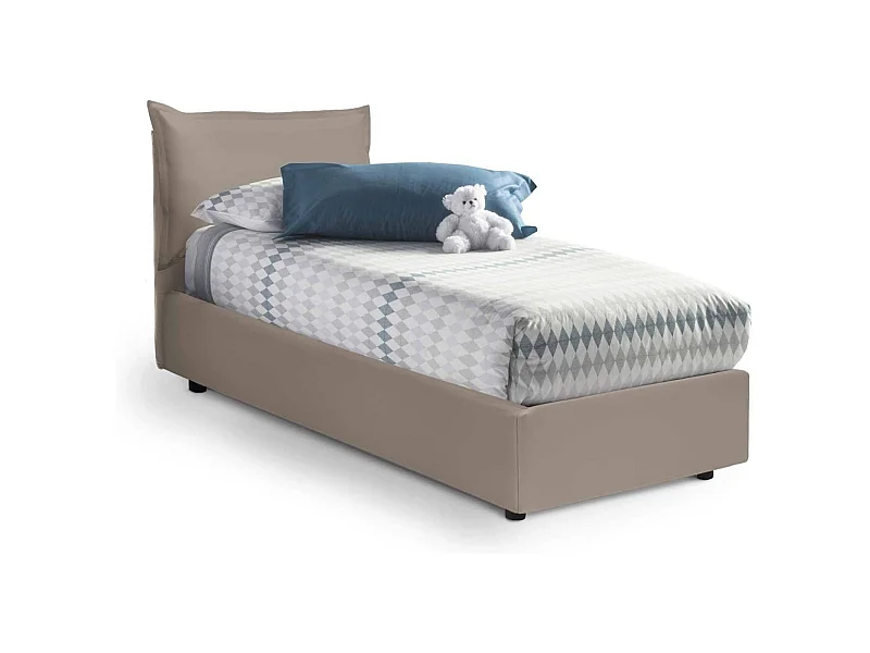 Einzelbett Livia, Bettkasten mit Kunstlederbezug, 100 % Made in Italy, seitliche Öffnung, geeignet für Matratze 80 x 190 cm, Taupe