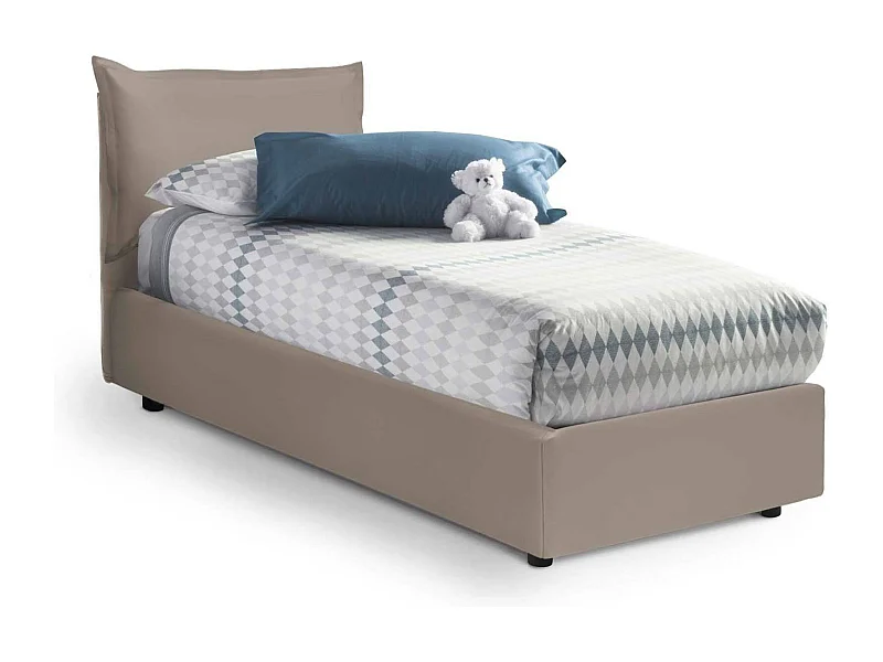 Lit simple Livia, Lit coffre avec revêtement en éco-cuir, 100% Made in Italy, Ouverture latérale, adapté pour matelas 80x190 cm, Taupe