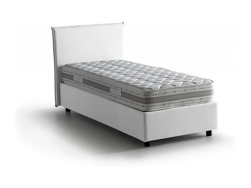 Letto singolo Catia, Letto contenitore con rivestimento in tessuto, 100% Made in Italy, Apertura frontale, con materasso Cm 80x200 incluso, Bianco