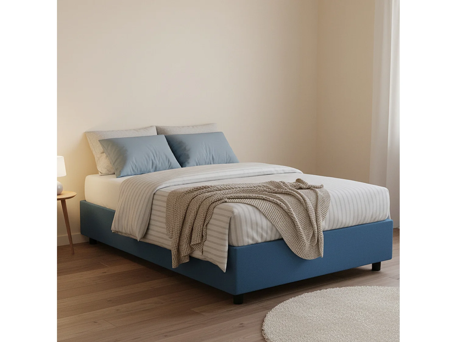 Lit double Chiara, Lit coffre avec revêtement en tissu, 100% Made in Italy, Ouverture frontale, avec matelas 120x190 cm inclus, Bleu