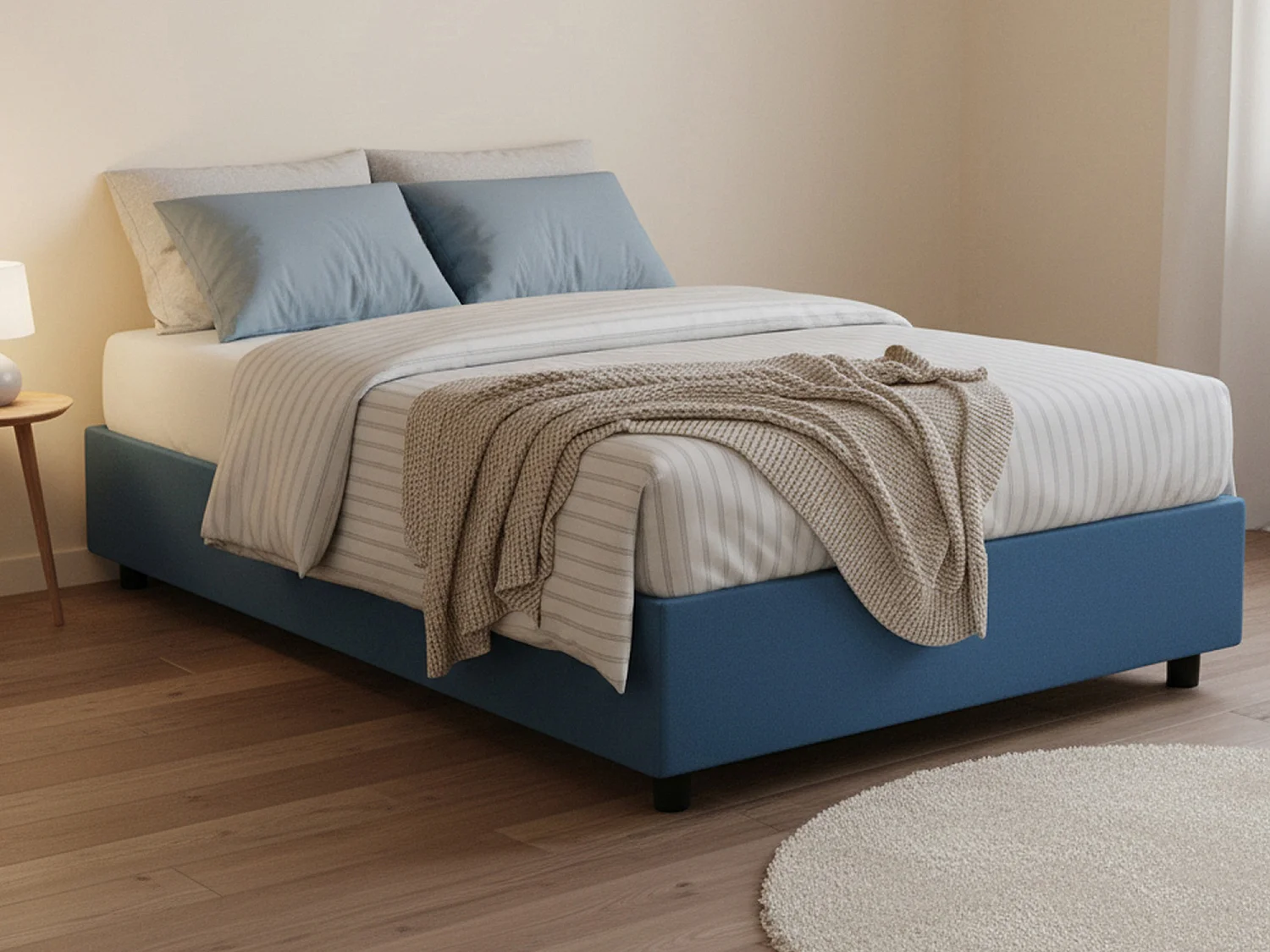 Lit double Chiara, Lit coffre avec revêtement en tissu, 100% Made in Italy, Ouverture frontale, avec matelas 120x190 cm inclus, Bleu