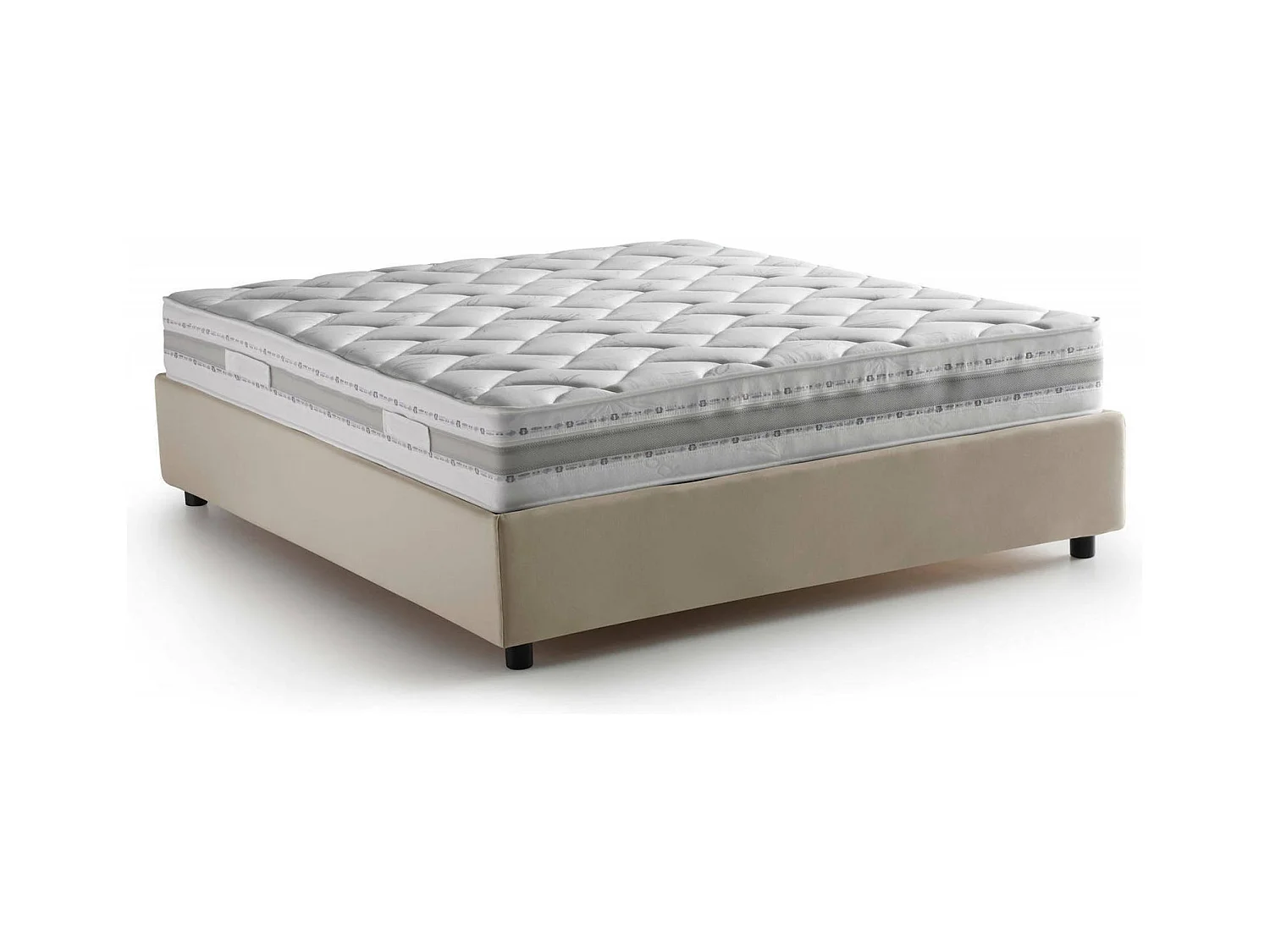 Lit double Grace, Lit coffre avec revêtement en tissu, 100% Made in Italy, Ouverture frontale, avec matelas 160x200 cm inclus, Beige
