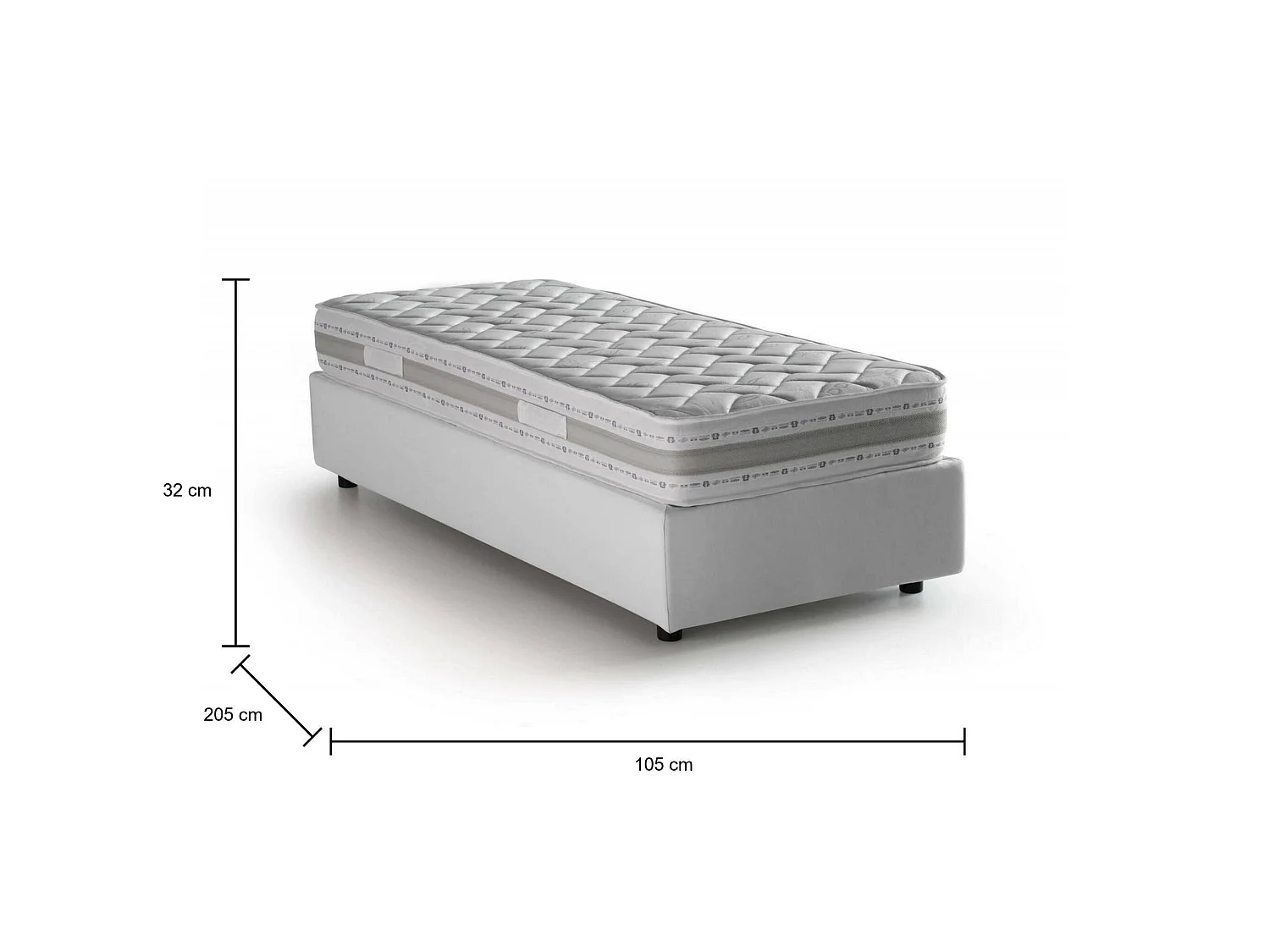 Lit simple Sophia, Lit coffre avec revêtement en tissu, 100% Made in Italy, Ouverture frontale, avec matelas 90x190 cm inclus, Blanc