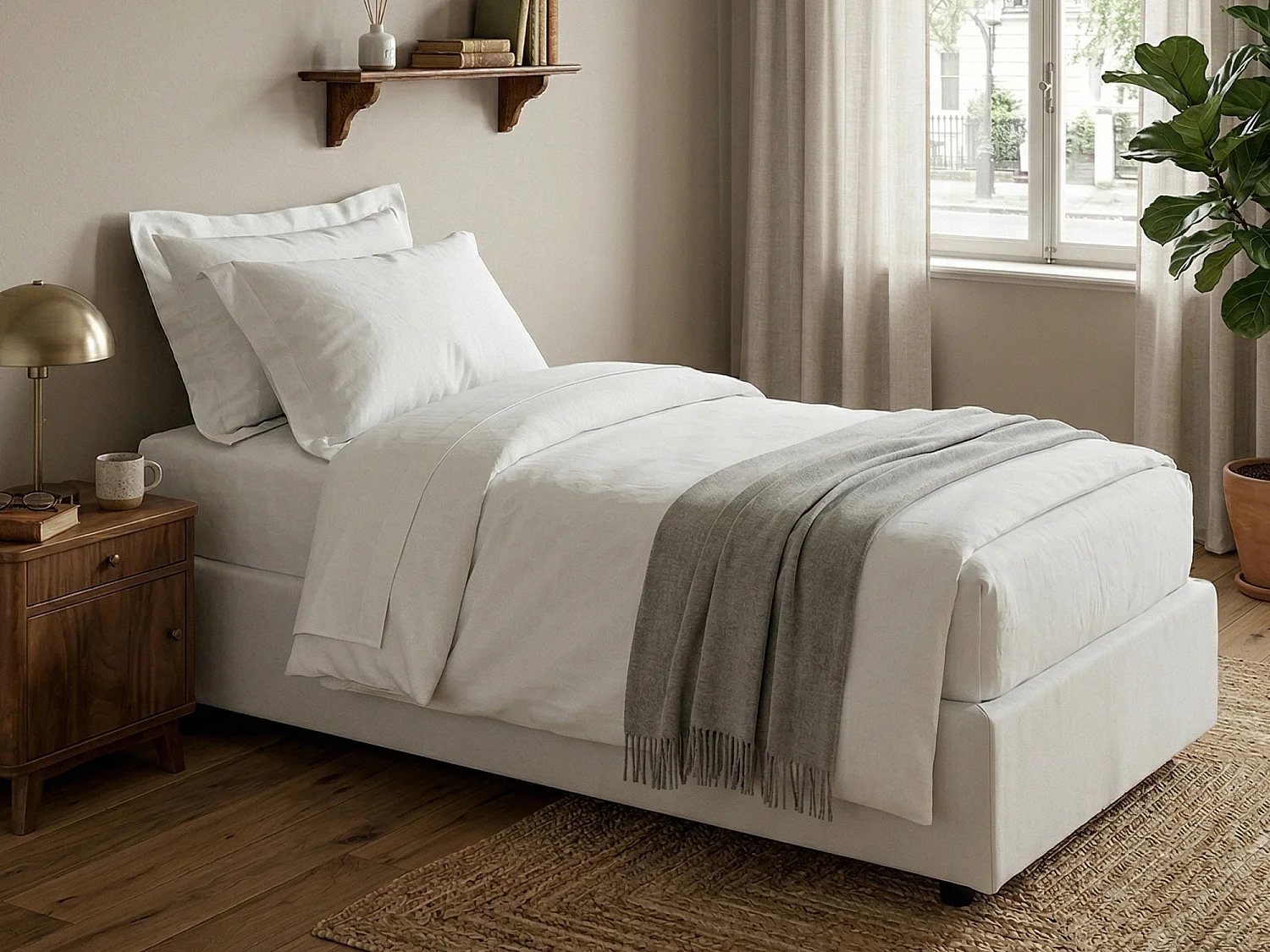 Lit simple Sophia, Lit coffre avec revêtement en tissu, 100% Made in Italy, Ouverture frontale, avec matelas 90x190 cm inclus, Blanc