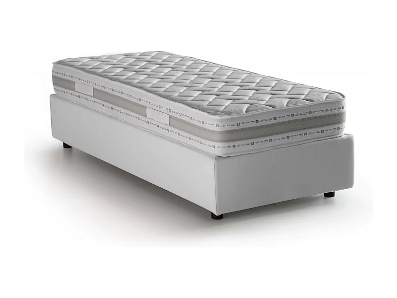 Letto singolo Sophia, Letto contenitore con rivestimento in tessuto, 100% Made in Italy, Apertura frontale, con materasso Cm 90x190 incluso, Bianco