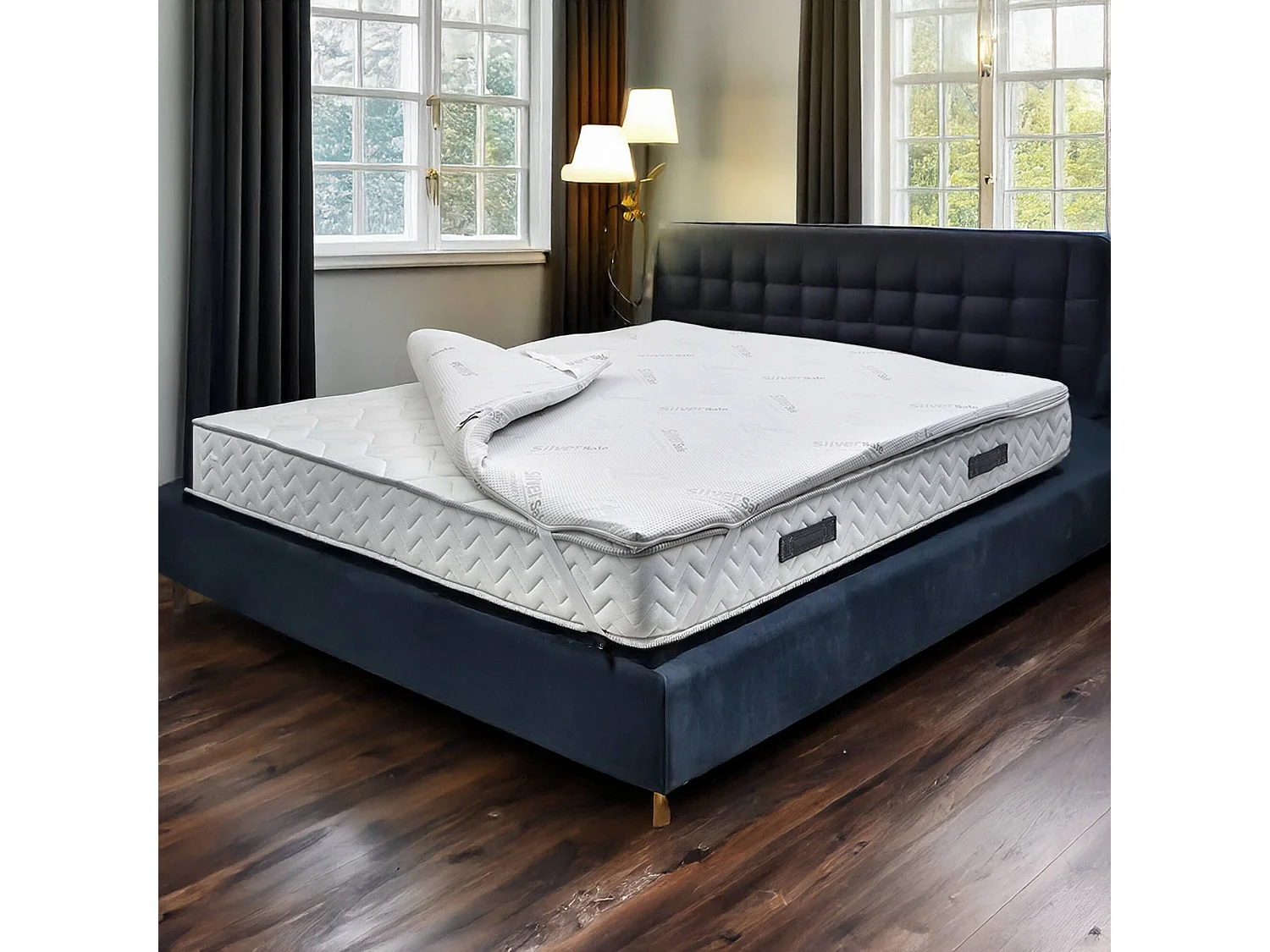 Aquario cuadrado y medio topper, Juego de cubrecolchón con almohada, Topper viscoelástico, Topper hipoalergénico y transpirable, 100% Made in Italy, 120x190xh5 cm