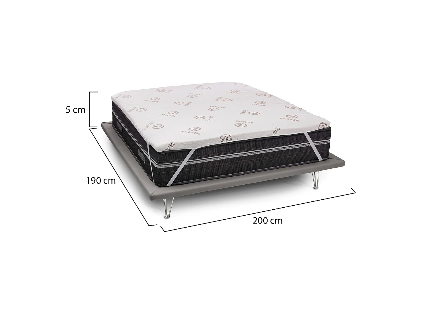 Talamo Italia Topper Lucilla 200x190x5 cm blauw, Wasbaar. Geschikt voor matras 160x200 cm, Hardheid 5, Made in Italy