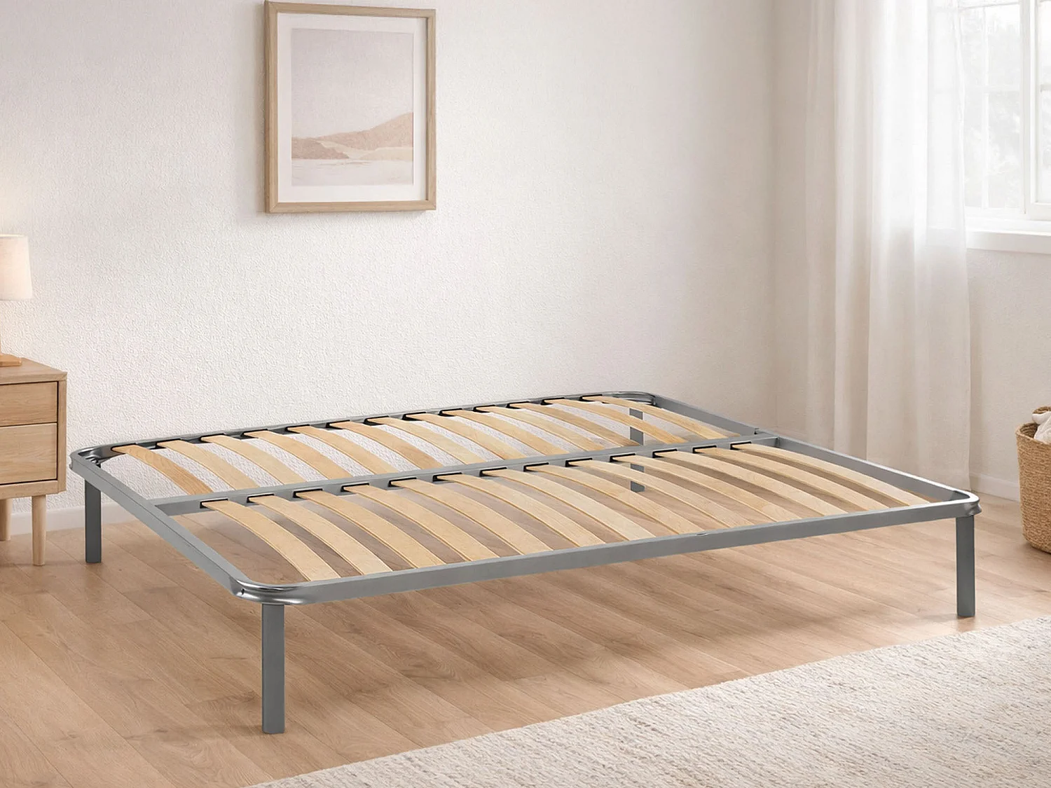 Talamo Italia 2-persoonsbed Marella 200x140 cm, Grijs, Max 180 kg, Potenhoogte 34 cm, Gemaakt in Italië