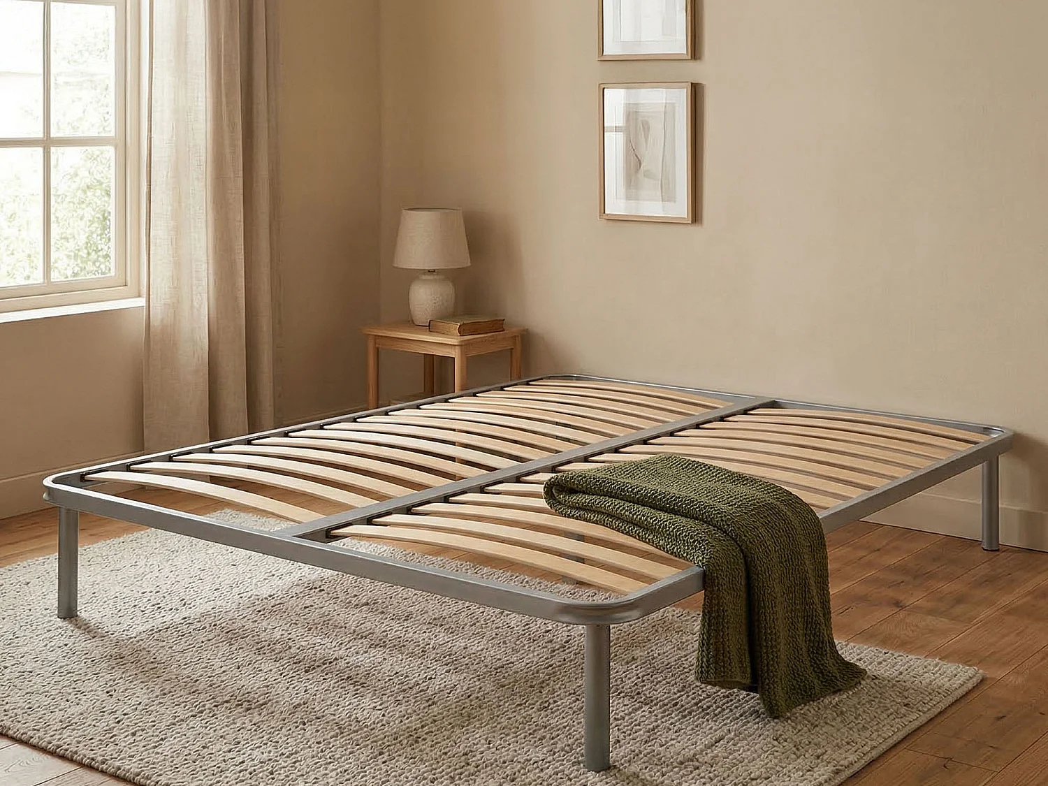 Talamo Italia Tweepersoonsbed Malvina 190x140 cm Grijs, Belastbaar tot 180 kg, Hoogte Poten 34 cm Gemaakt in Italië