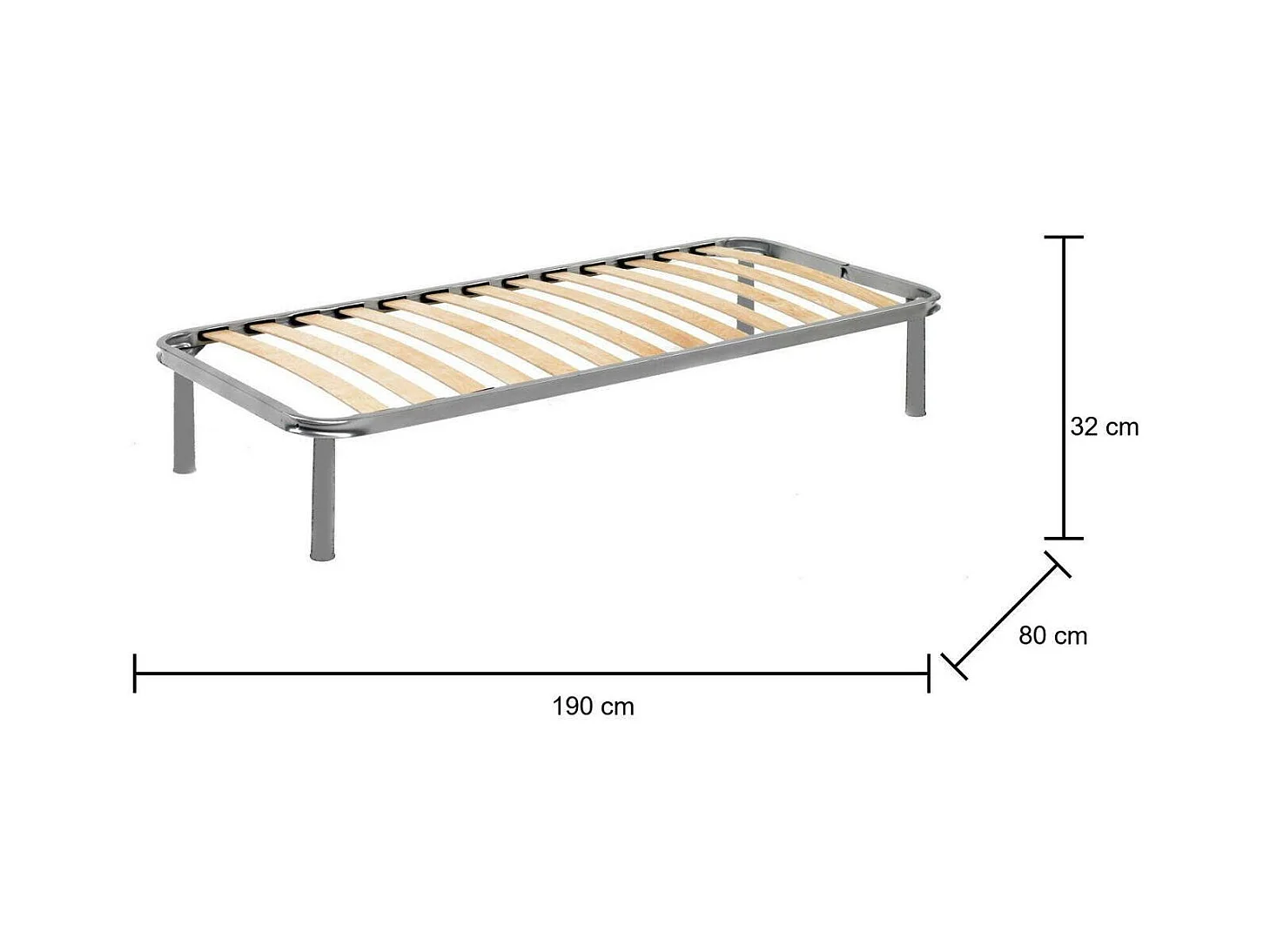 Mariangela-Einzelbettgestell, orthopädischer Lattenrost, 100 % Made in Italy, 80 x 190 x 31 cm