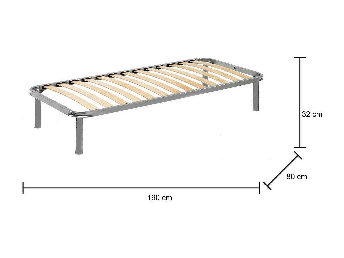 Talamo Italia Eenpersoonsbed Mariangela 190x80 cm Grijs, Draagcapaciteit 90 kg, Potenhoogte 31 cm Made in Italy
