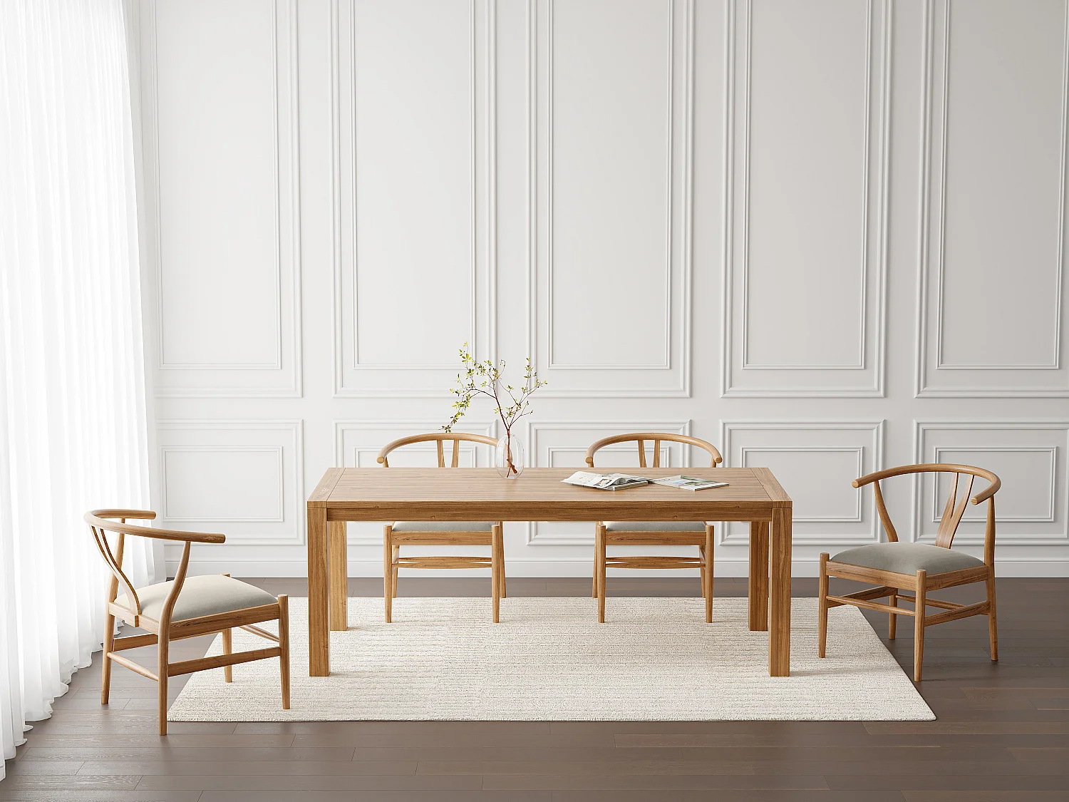 Chaise en teck et tissu - Naturel et Beige - POGIANA