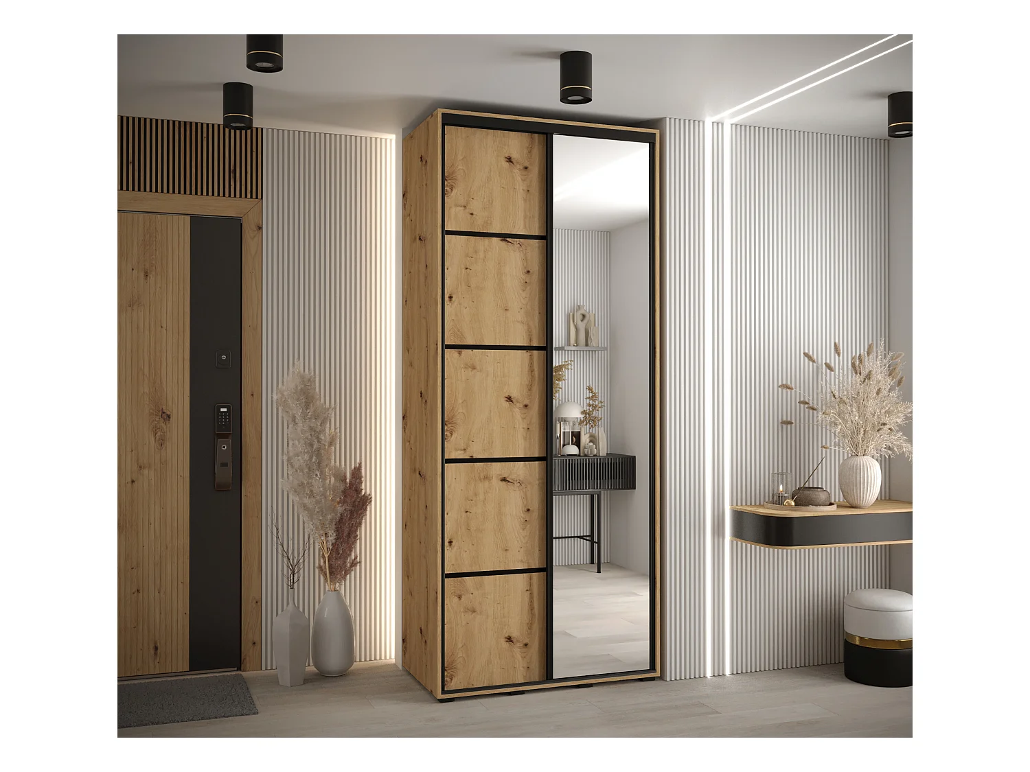ARMOIRE DAVOS 5 À PORTES COULISSANTES 235,2/110/45 2 portes (Artisan/Artisan/Noir)