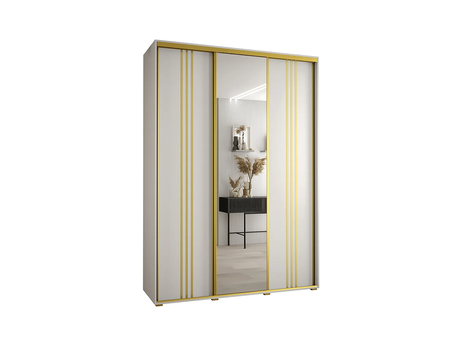 ARMOIRE DAVOS 7 À PORTES COULISSANTES 235,2/180/45 3 portes (Blanc/Blanc/Or)