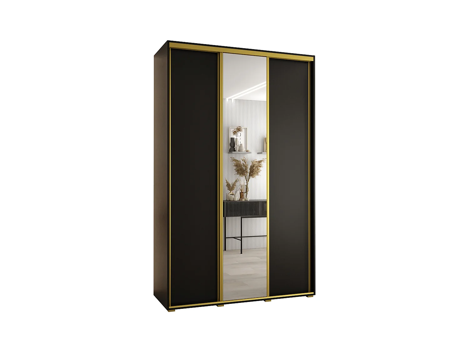 ARMOIRE DAVOS 3 À PORTES COULISSANTES 235,2/150/60 3 portes (Noir/Noir/Or)