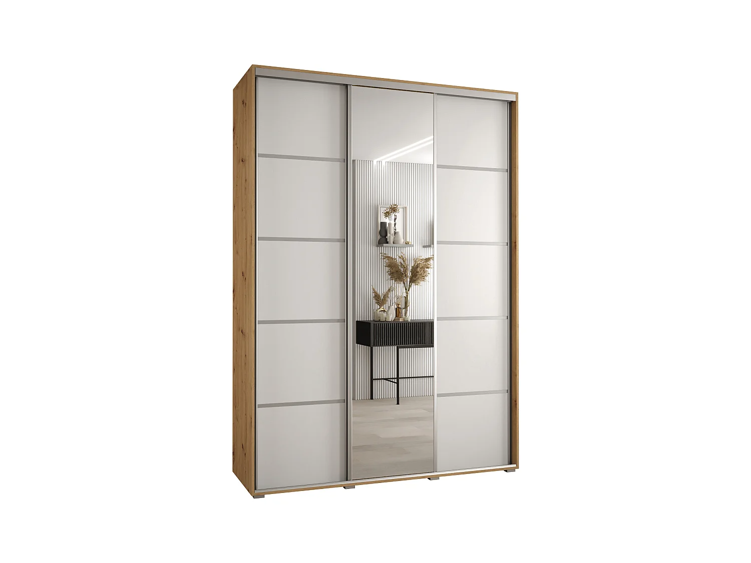 ARMOIRE DAVOS 5 À PORTES COULISSANTES 235,2/180/45 3 portes (Artisan/Blanc/Argent)