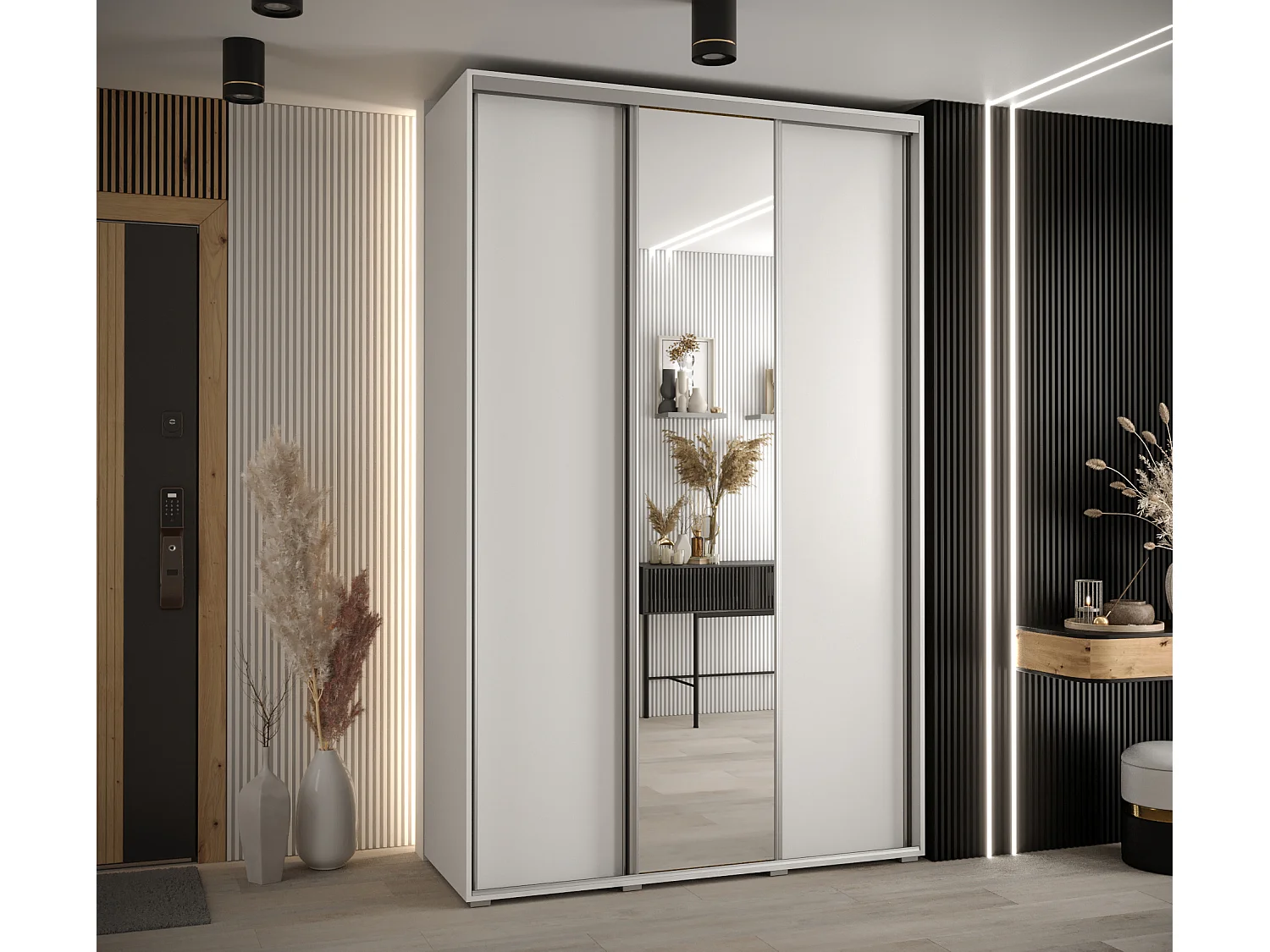 ARMOIRE DAVOS 3 À PORTES COULISSANTES 235,2/150/45 3 portes (Blanc/Blanc/Argent)