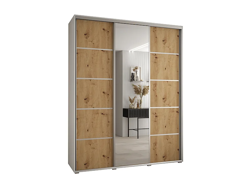 ARMOIRE DAVOS 5 À PORTES COULISSANTES 235,2/180/45 3 portes (Blanc/Artisan/Argent)