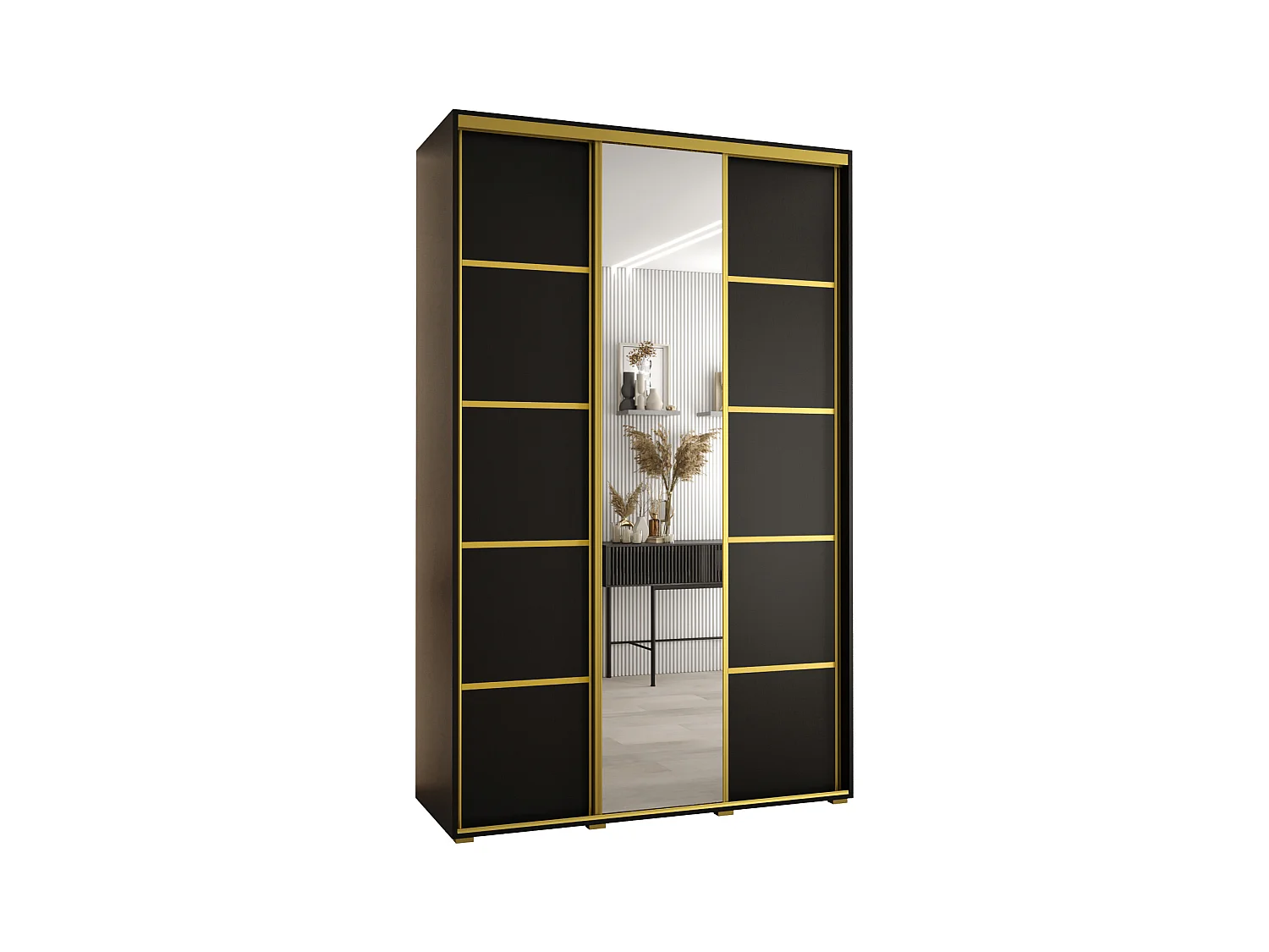 ARMOIRE DAVOS 5 À PORTES COULISSANTES 235,2/160/60 3 portes (Noir/Noir/Or)